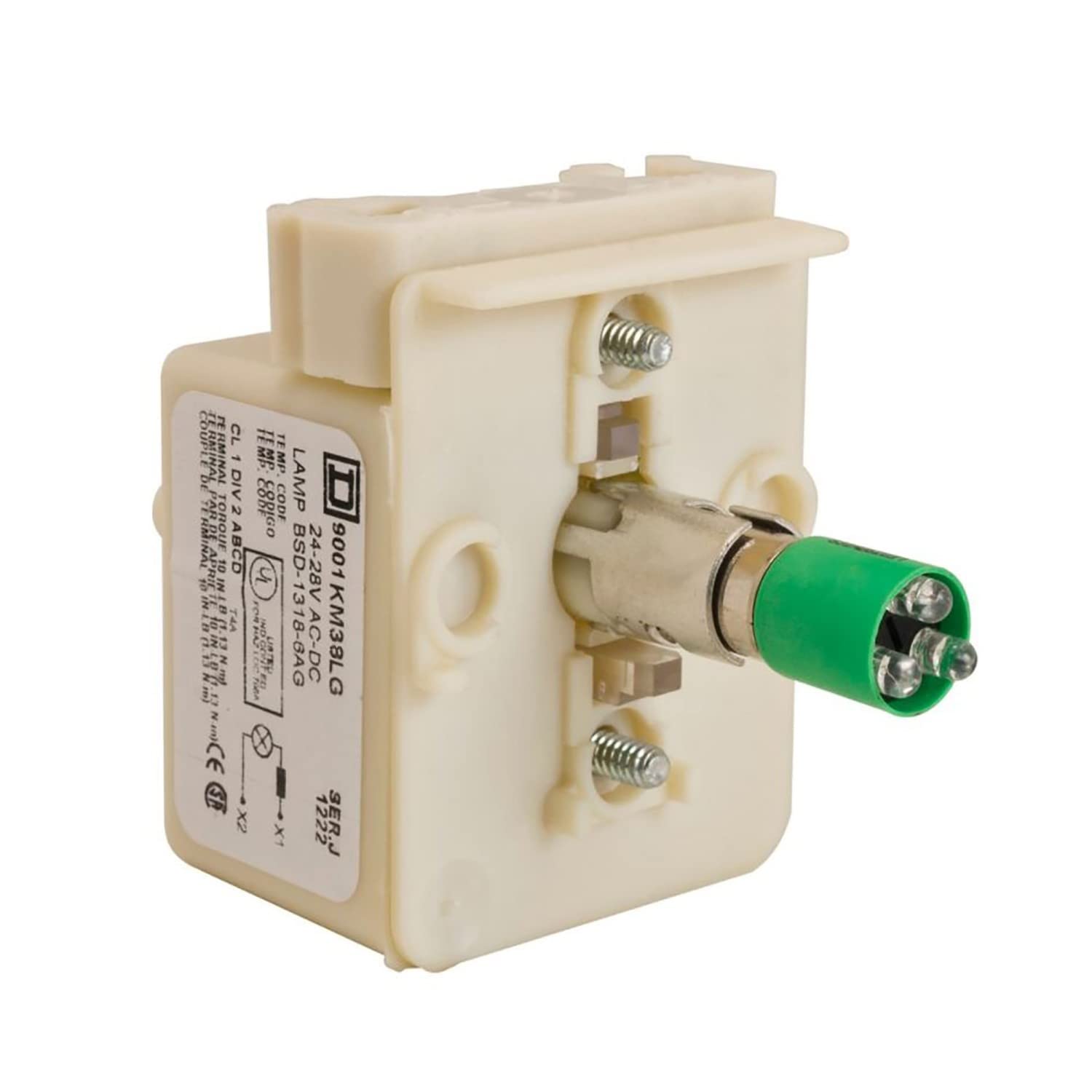 Schneider Electric 9001KM38LG Green LED Lamp Module with Bulb - 120V AC/DC Voltage - Perfect for Industrial Control Panels & Automation Systems