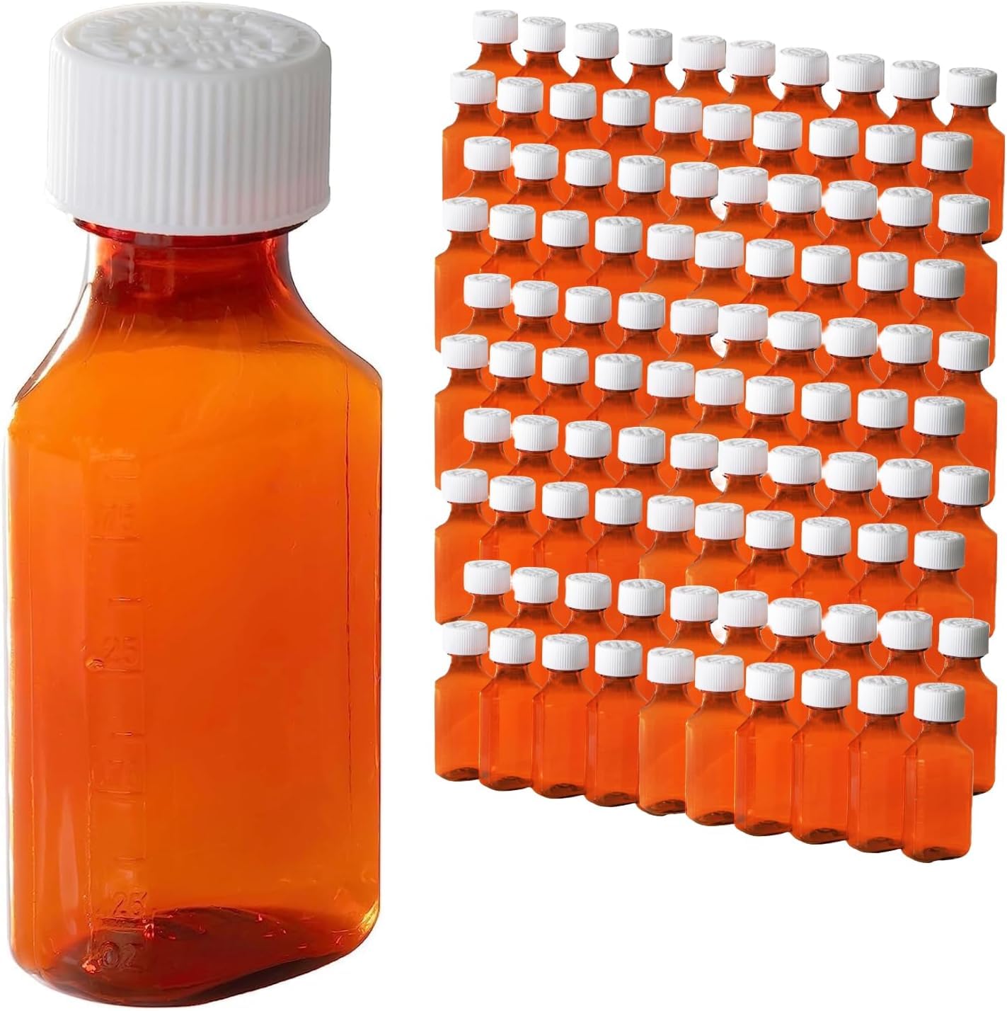Child Resistant 8oz Amber Plastic Medicine Bottles (Case of 100) - Light-Sensitive Prescription & Pharmaceutical Dispensing Containers with Safety Lids - Perfect for Pharmacy Storage, Essential Oil Mixing & DIY Herbal Remedies