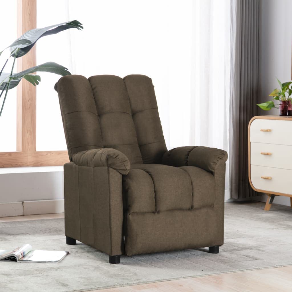 Comfortable Reclining Lounge Chair - Single Theater Seating Sofa with Padded Seat, Brown Fabric - Perfect for Home Theater, Living Room & Reading Nook