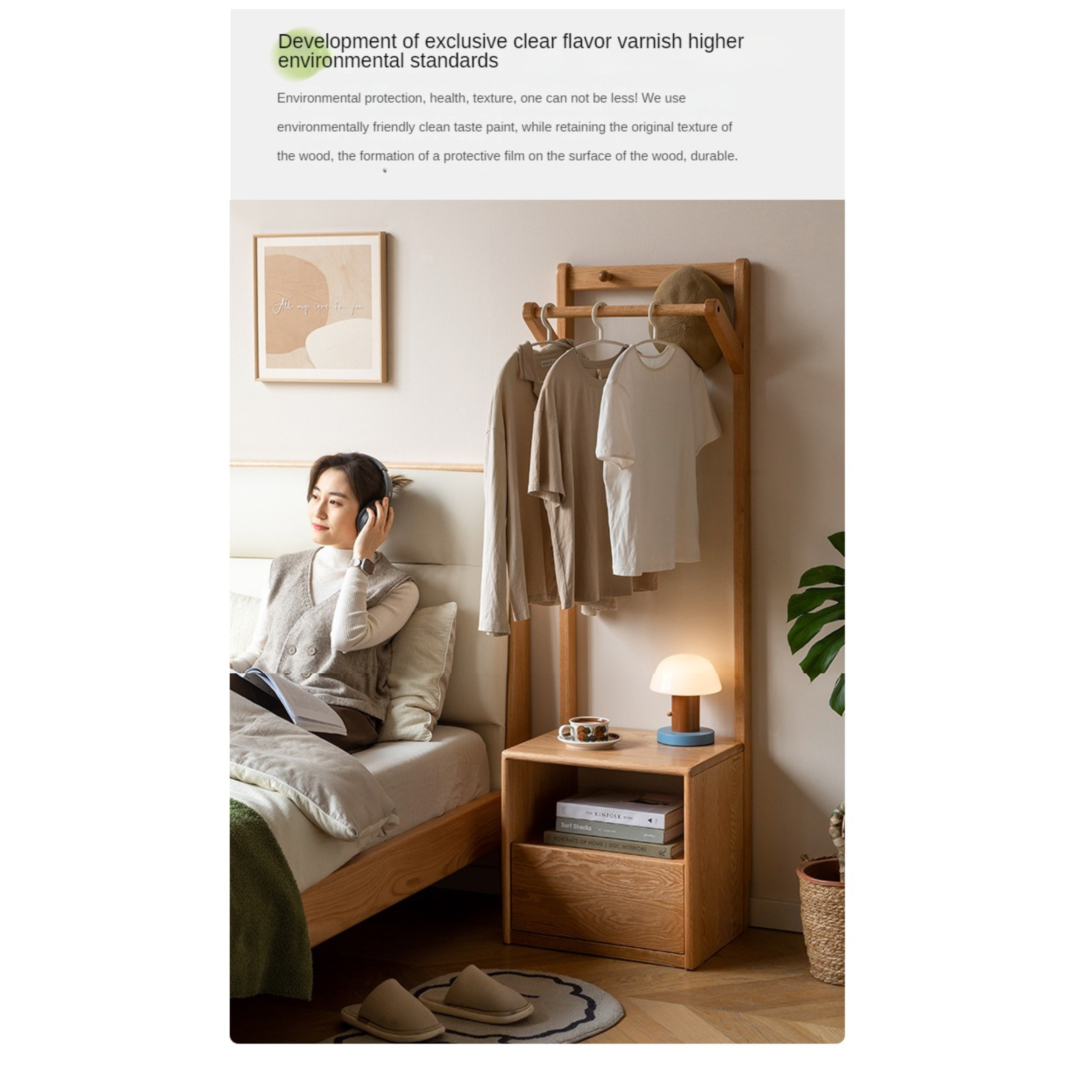 Nordic Solid Wood Clothes Rack - Oak & Birch Floor Storage Organizer for Bedroom, Closet, and Entryway