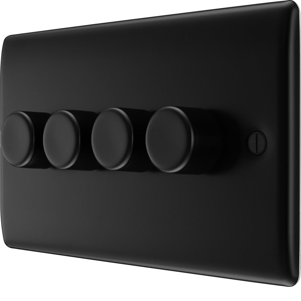 BG Nexus Metal Matt Black 4G Dimmer Switch NFB84 - Modern 4-Gang Light Switch for Smart Home & Office Lighting Control