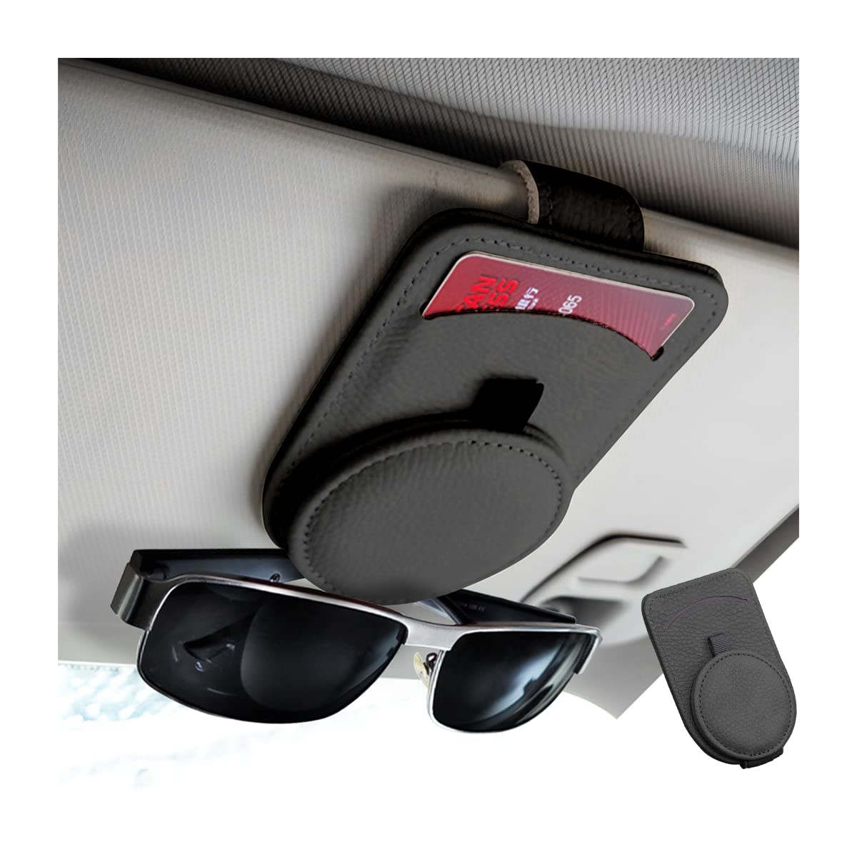 Fekey&JF Magnetic Leather Sunglass Holder for Car - Strong Magnet Eyeglasses Clip for Sun Visor - Convenient Sunglasses Mount for Glasses & Cards - Perfect Car Accessories (Black) - Ideal for Driving, Travel & Daily Organization