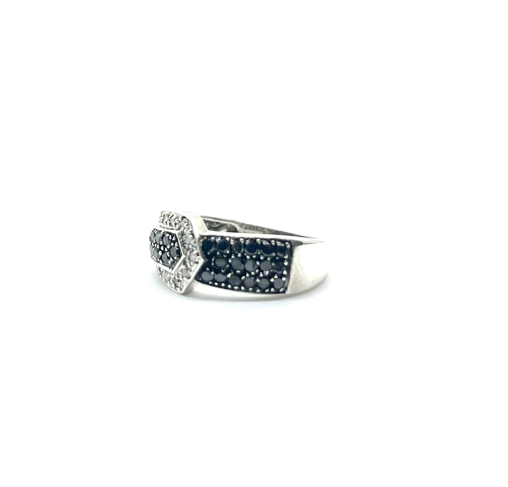Elegant Sterling Silver Black & White Diamond Buckle Ring for Women | Perfect for Weddings, Anniversaries & Special Occasions
