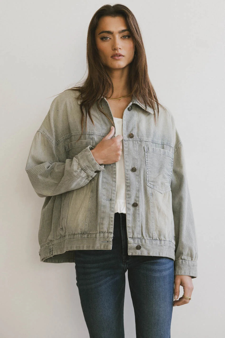 Evra Light Wash Denim Jacket for Women - Vintage Distressed Denim Jacket with Button Front - Casual Spring & Fall Outerwear for Street Style