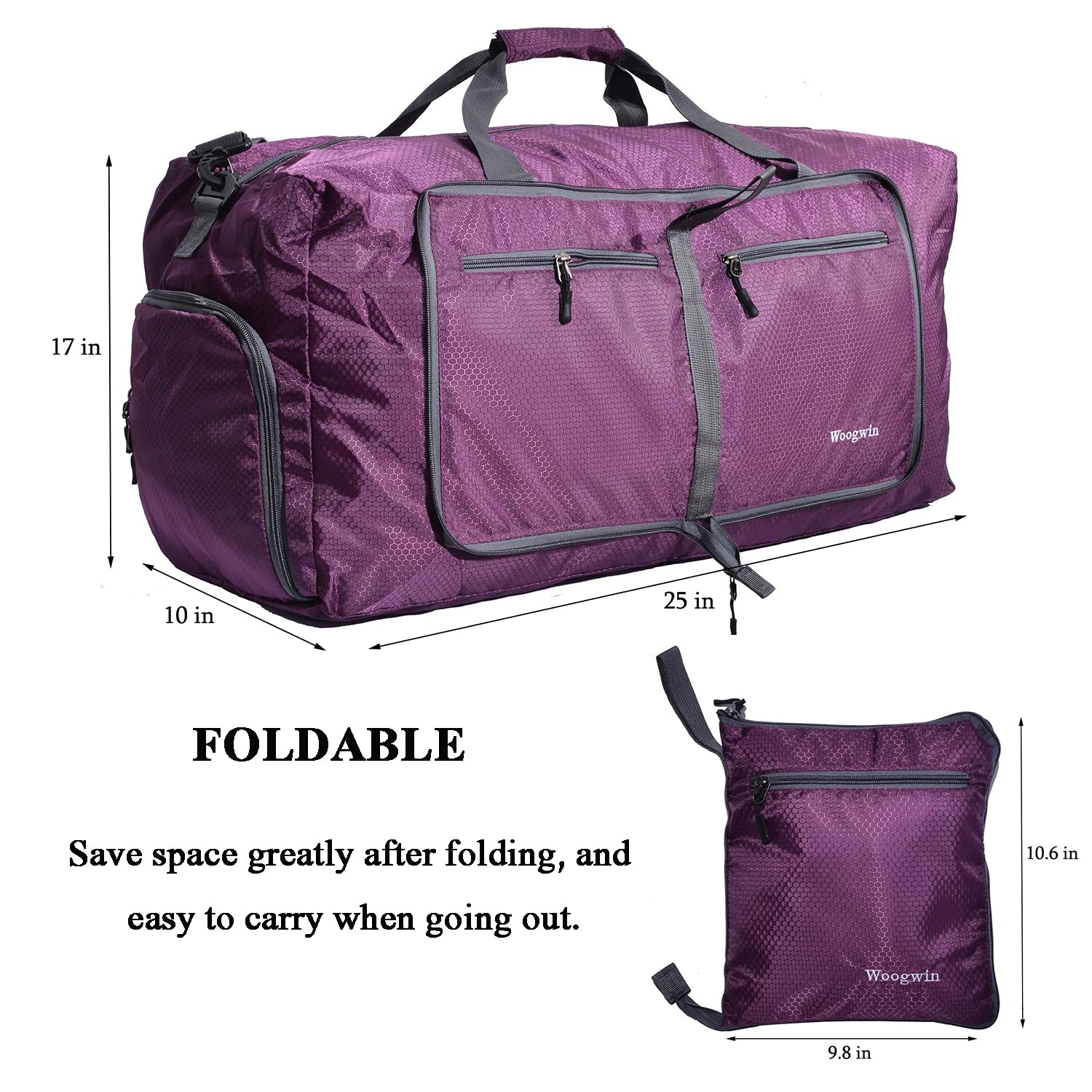 Woogwin Large Foldable Waterproof Travel Duffel Bag - Durable Overnight Gym Bag for Beach, Swim, Pool & Sports Activities