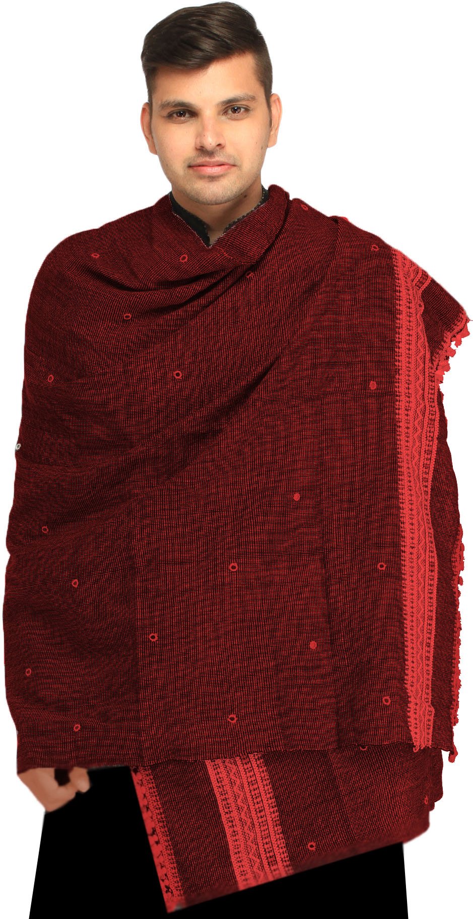 Authentic Kutch Men's Shawl - Handwoven Pure Wool with Embroidered Mirrors & Decorative Border | Perfect for Winter Wear, Festivals & Cultural Events