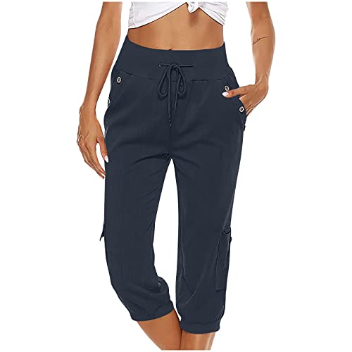 Plus Size Cargo Capris for Women-navy