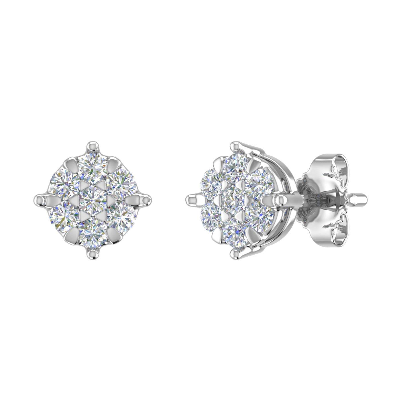 0.15 to 1/5 Carat IGI Certified Diamond Stud Earrings in 925 Sterling Silver - Elegant Cluster Design for Women, Perfect for Weddings, Anniversaries & Special Occasions
