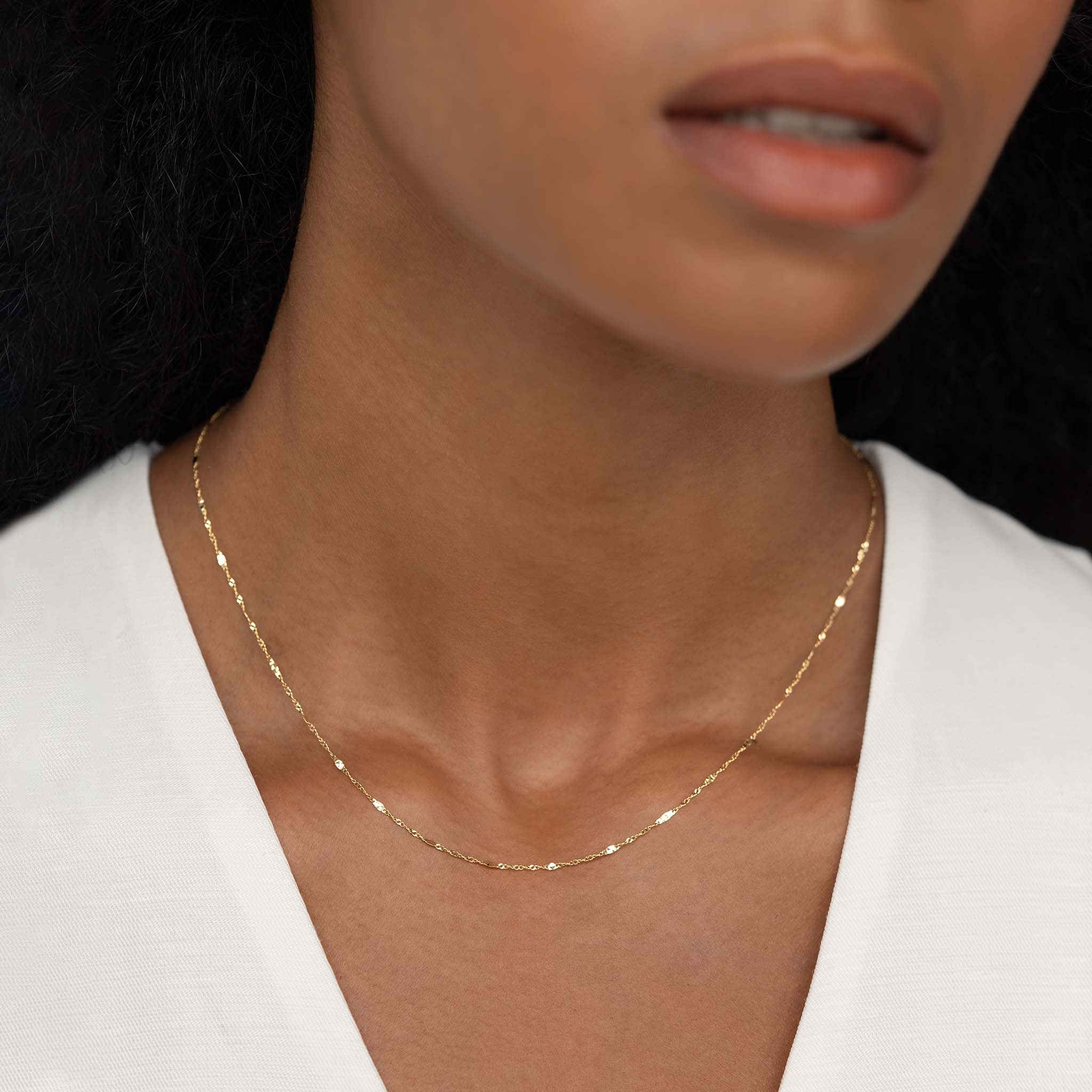 14K Gold Shimmer Chain Necklace for Women - Elegant Layering Jewelry for Daily Wear, Party & Special Occasions