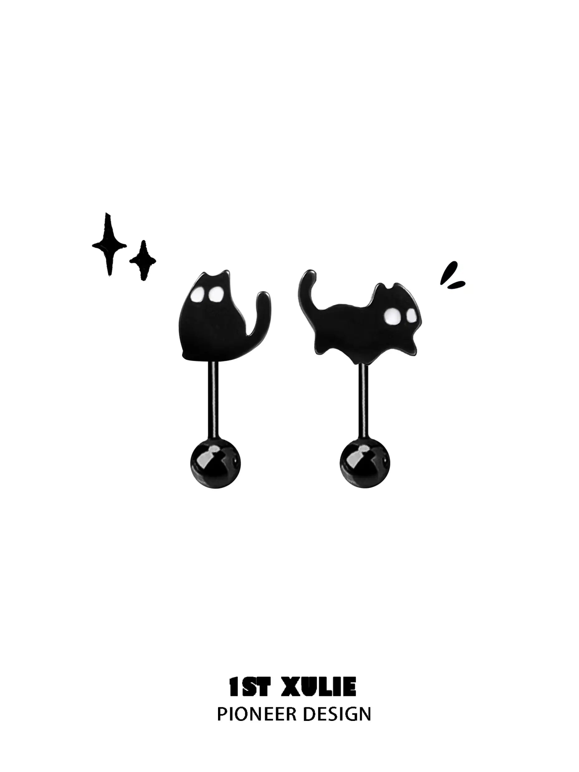 Ghost Black Cat S925 Sterling Silver Handmade Epoxy Coating Stud Earrings for Women - Perfect for Halloween, Gothic Fashion & Everyday Wear