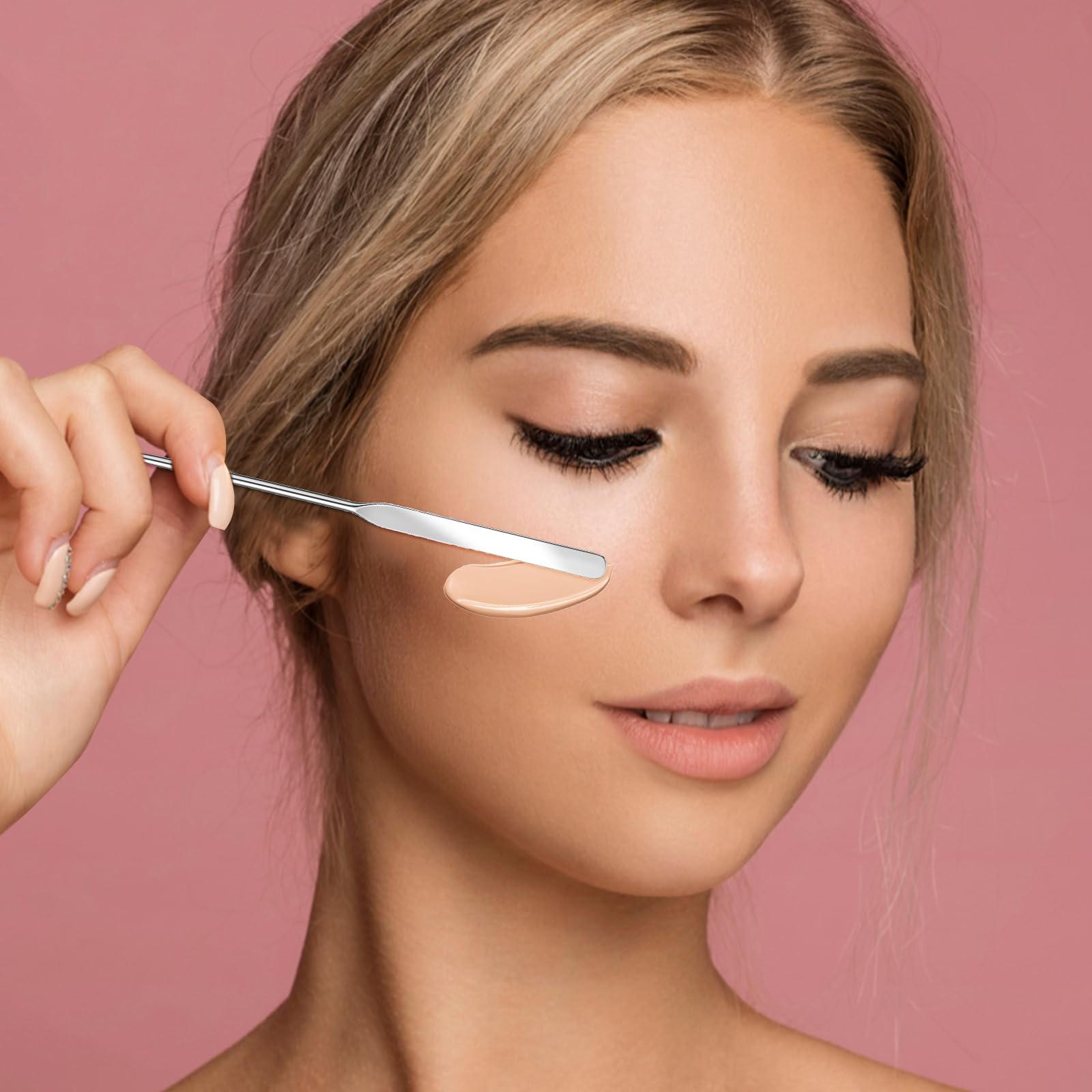 Thinp Foundation Spatula - Silicone & Stainless Steel Double-Edged Makeup Spatula Tool for Precise Foundation Application | Perfect for Small Face Areas, Contouring, and Professional Makeup Palettes