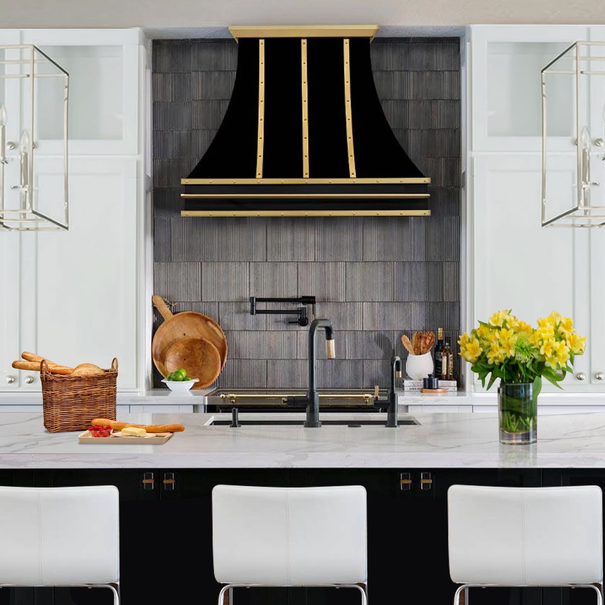 SINDA SRH7 Handcrafted Black Stainless Steel Range Hood - Modern Kitchen Ventilation for Gas Stoves & Cooking Areas - Perfect for Home Chefs & Restaurant Use