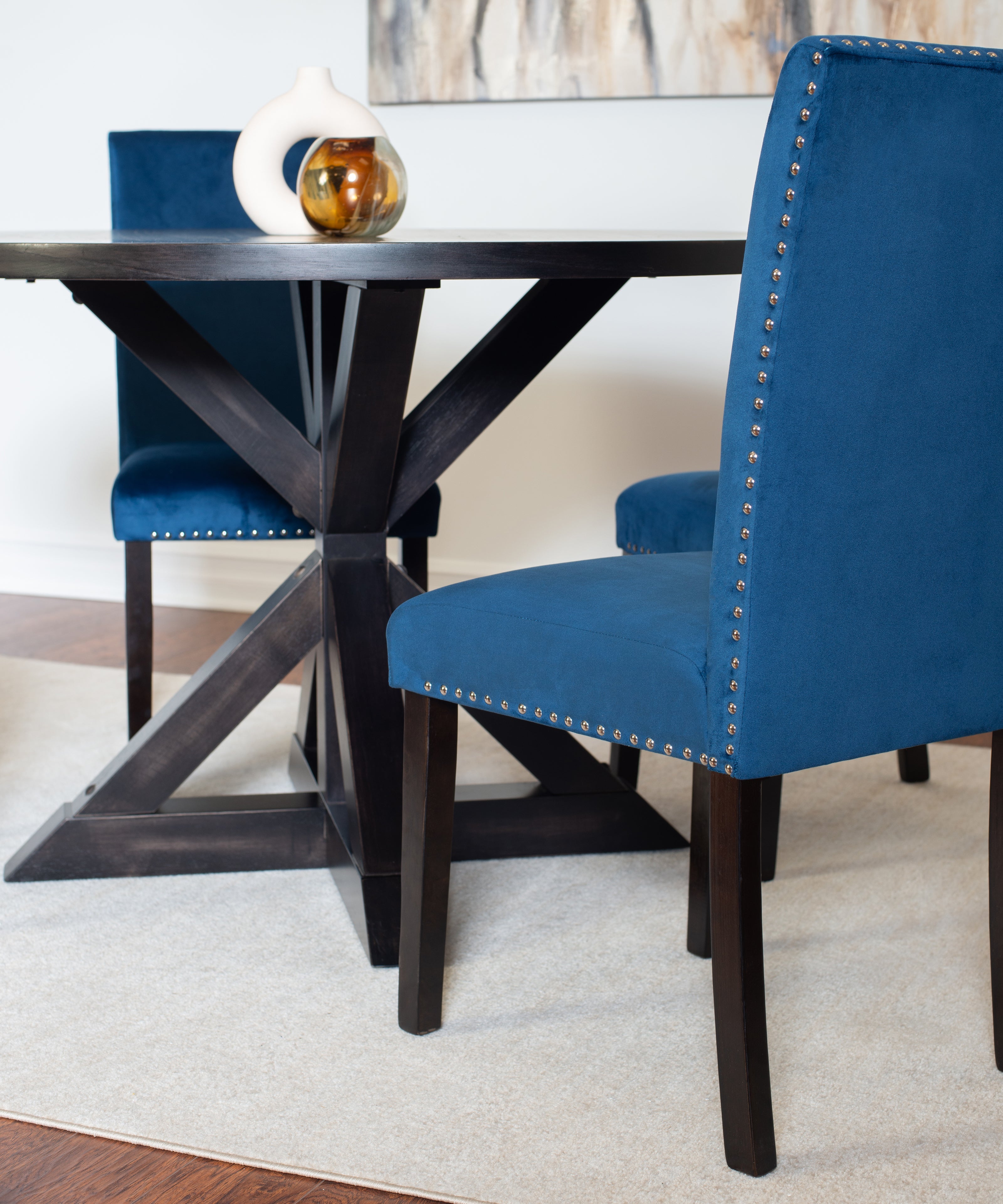 Roundhill Furniture Enbridge 5-Piece Dining Set - Cross Buck Dining Table with 4 Stylish Upholstered Chairs for Kitchen, Dining Room & Small Space Entertaining