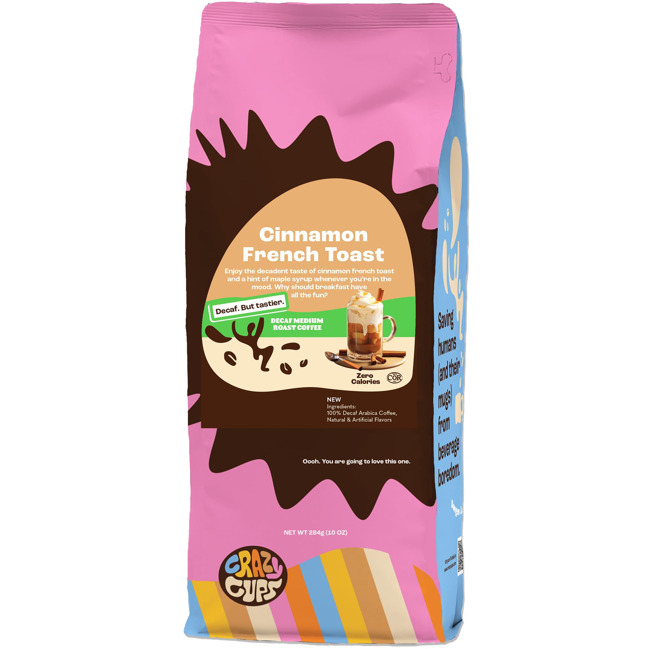 Crazy Cup Decaf Ground Coffee - Cinnamon French Toast Flavor for Hot or Iced Brewing (10oz) | Perfect for Morning Routines & Afternoon Pick-Me-Ups