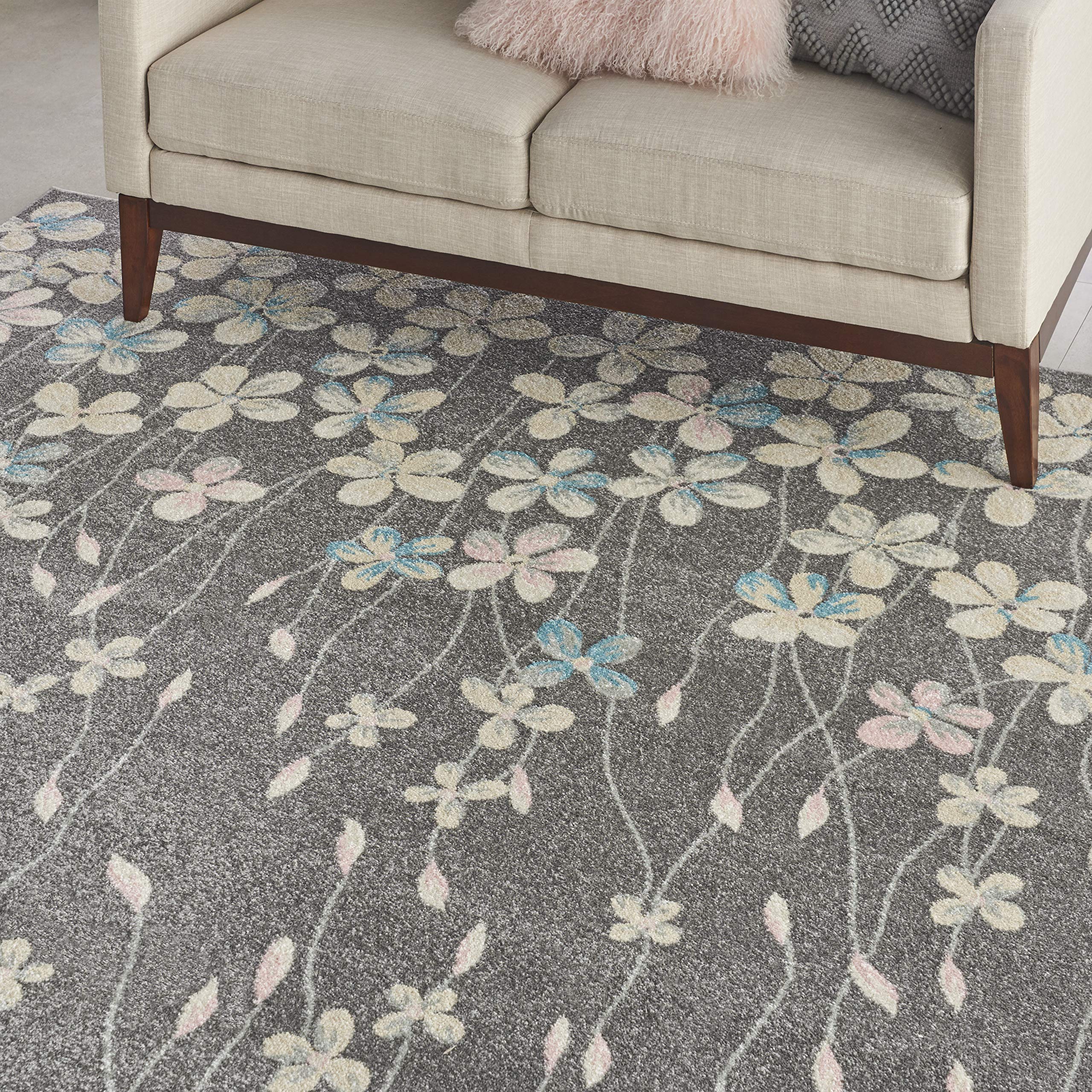 Nourison Tranquil Floral Grey/Beige 8' x 10' Area Rug - Easy to Clean, Non-Shedding, Soft & Durable - Perfect for Bedroom, Living Room, Dining Room & Kitchen Decor (8x10)