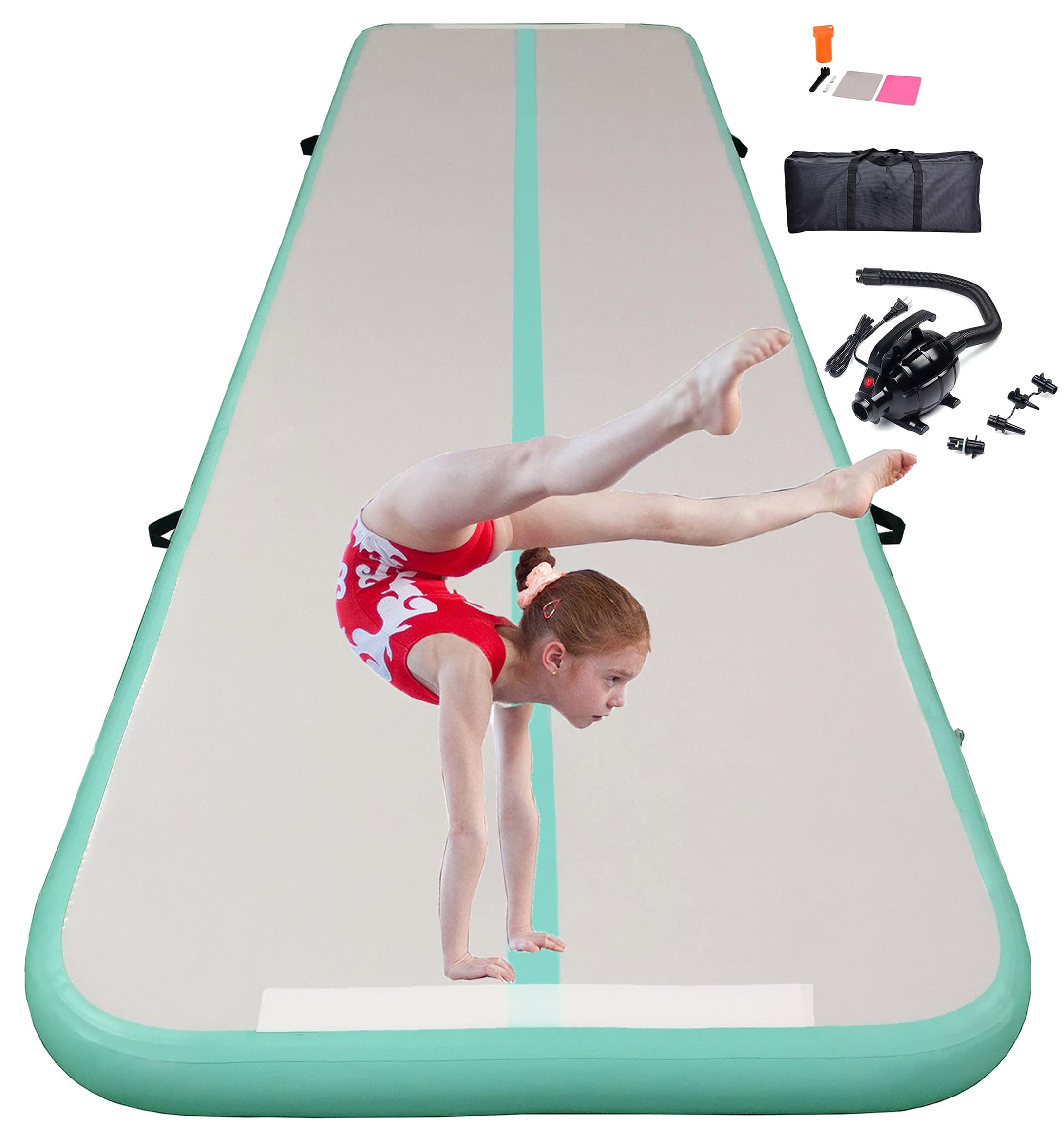 DOBESTS Inflatable Gymnastic Mat Air Track Tumbling Mat for Home & Gym - 10ft/13ft/16ft/20ft Length, 4/8 Inch Thick with Electric Air Pump - Perfect for Gymnastics, Cheerleading, Yoga & Kids Play