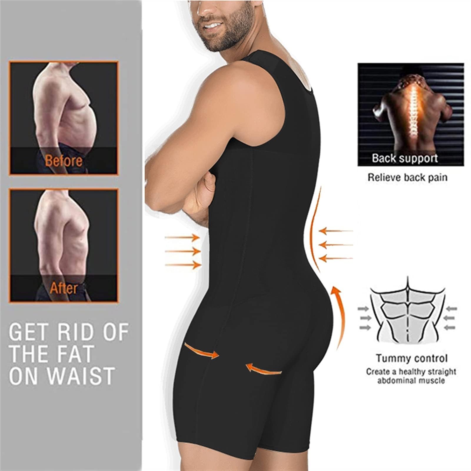 XMXM Plus Size Men's Compression Bodysuit - Waist Trainer & Tummy Control Shapewear for Weight Loss, Open Crotch Full Body Shaper | Workout, Post-Surgery & Everyday Wear
