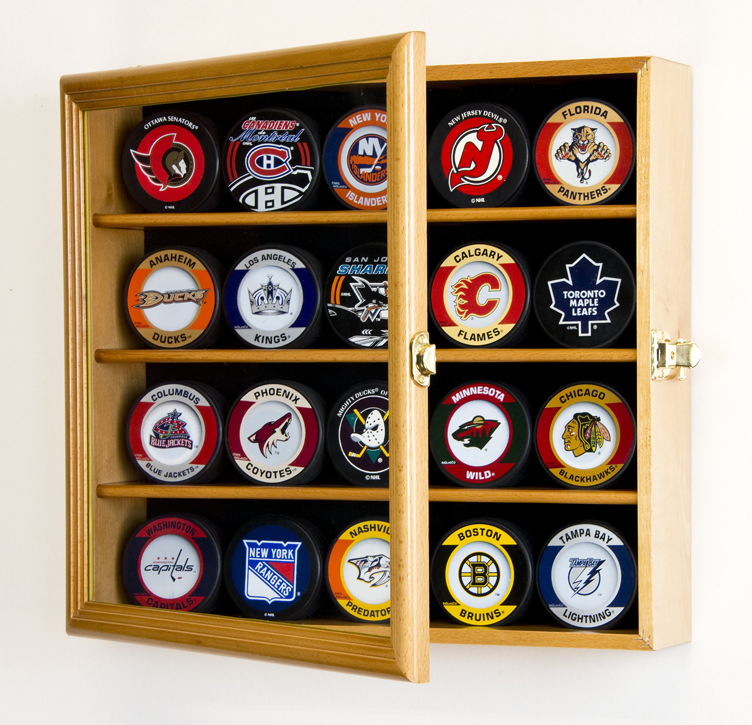 20-Pack Hockey Puck Display Case with UV Protection - Wall Mounted Cabinet Holder for Collectibles & Memorabilia - Perfect for Man Cave, Sports Bar & Game Room Decor