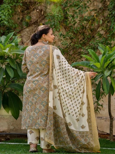 Plus Size Light Brown Cotton Printed Ready-Made Salwar Suit for Women | Comfortable Ethnic Wear for Festivals & Special Occasions