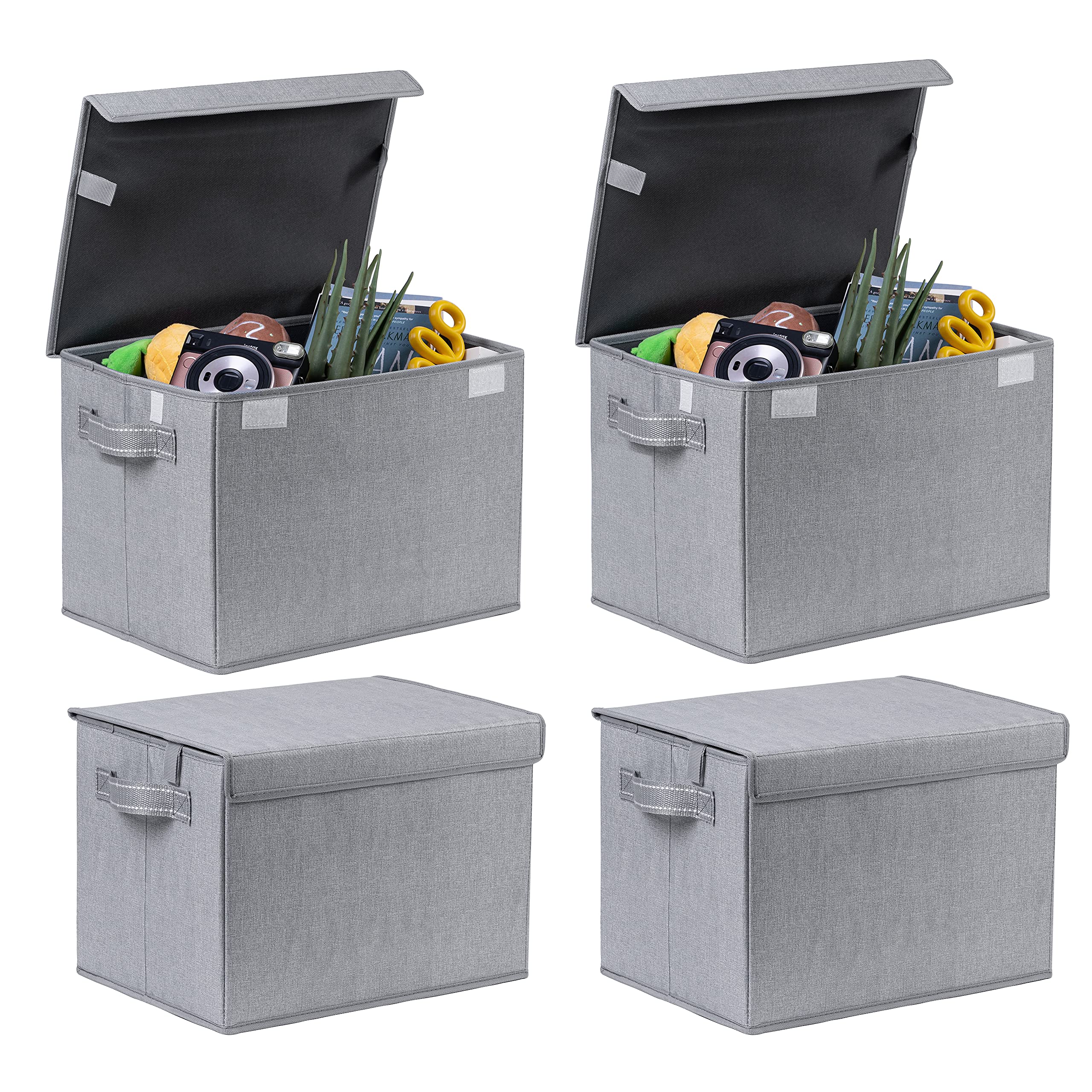 VENO 4-Pack Large Collapsible Storage Bins with Lids - Foldable Decorative Organizer Boxes for Home, Office, Closet & Toy Storage - Space-Saving Storage Containers for Clothes, Books & Sundries (Gray, Set of 4) - Perfect for Home Organization & Small Space Living