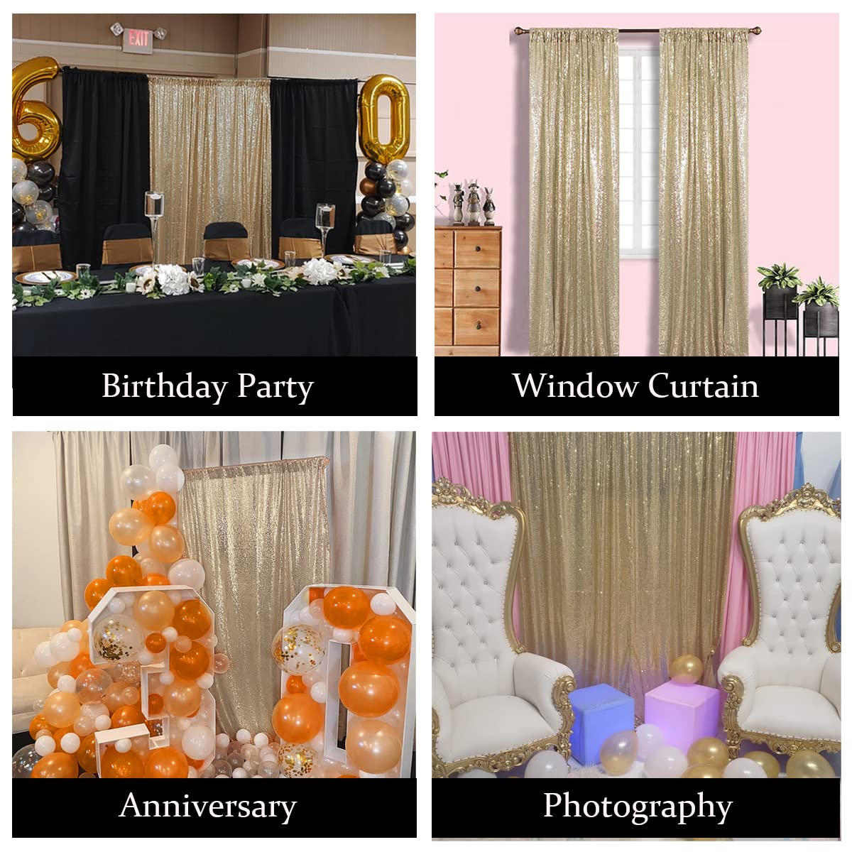 Sparkly Champagne Sequin Backdrop 2x8FT for Party & Birthday Photography