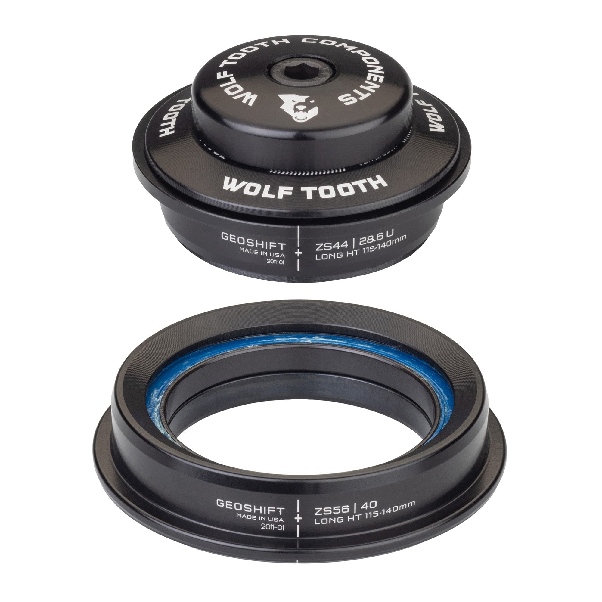 Wolf Tooth GeoShift Performance Angle Headset - ZS44/28.6 Upper & EC49/40 Lower - Short 90-115mm for MTB & Gravel Bikes - Improve Steering Precision on Technical Trails