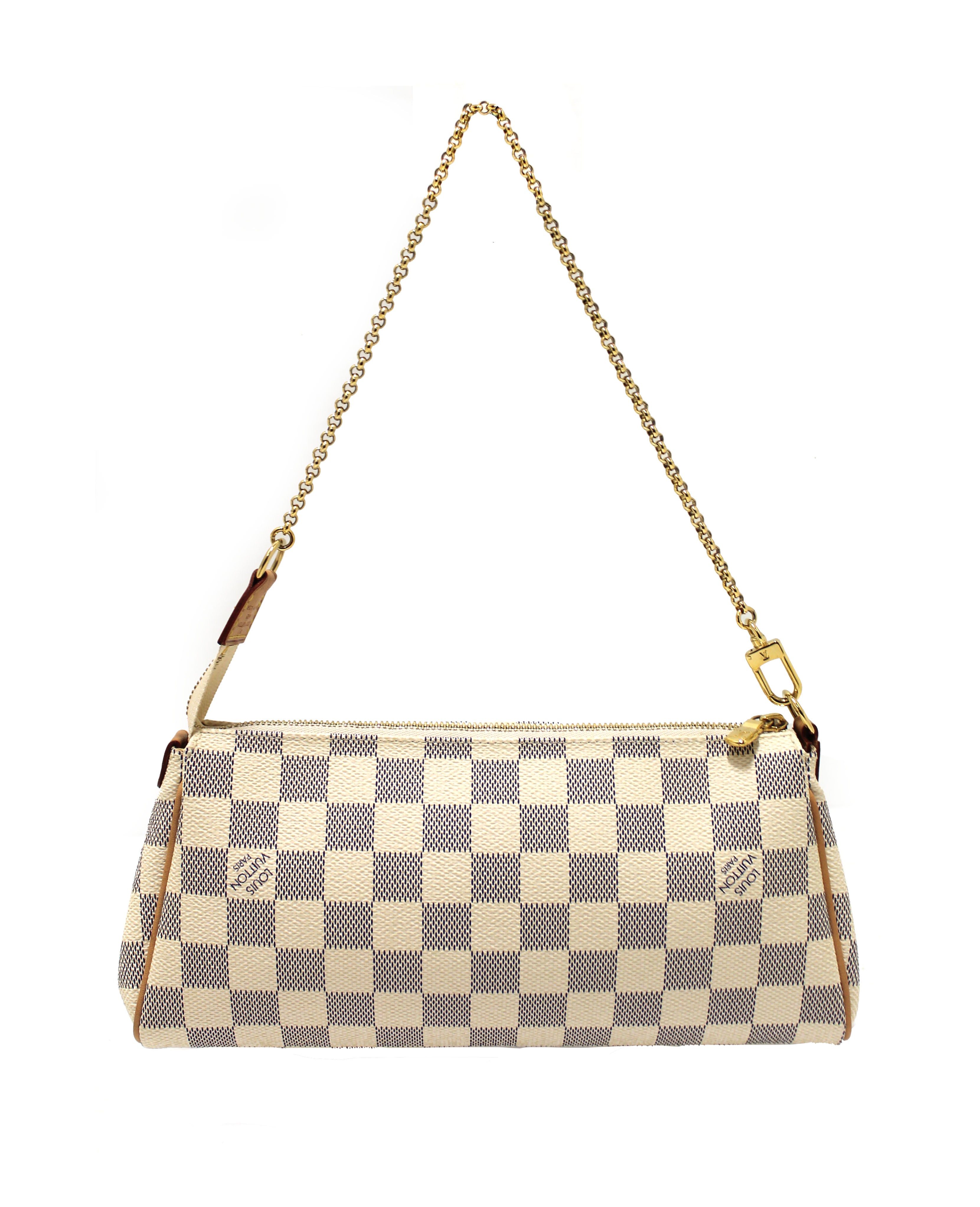 Authentic Louis Vuitton Damier Azur Canvas Eva Clutch Messenger Bag for Women - Luxury Crossbody Purse for Travel, Work & Evening Events
