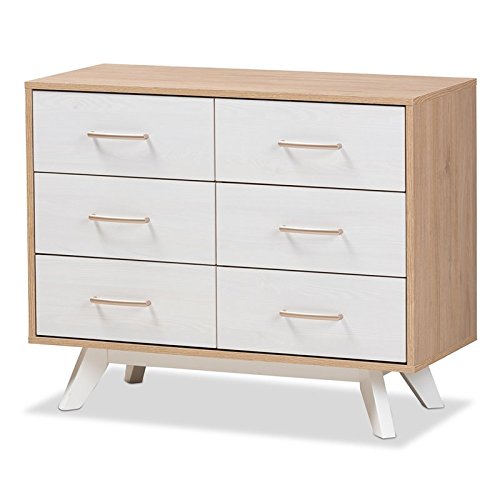BOWERY HILL 6-Drawer Double Dresser - Natural Whitewash Finish Wooden Chest for Bedroom & Nursery Storage | Perfect for Organizing Clothes, Blankets & Baby Essentials