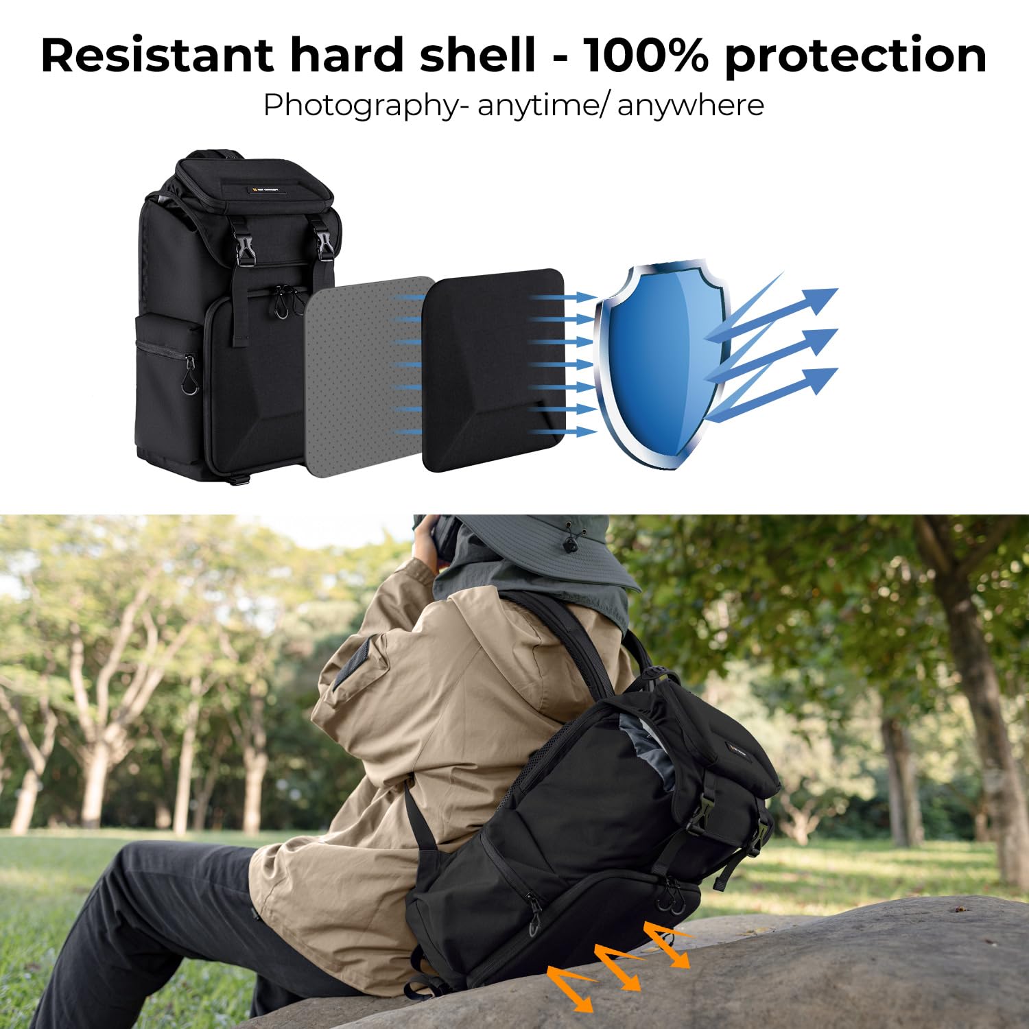 K&F Concept Professional DSLR SLR Camera Backpack - Hard Shell Waterproof Photography Bag with 15.6