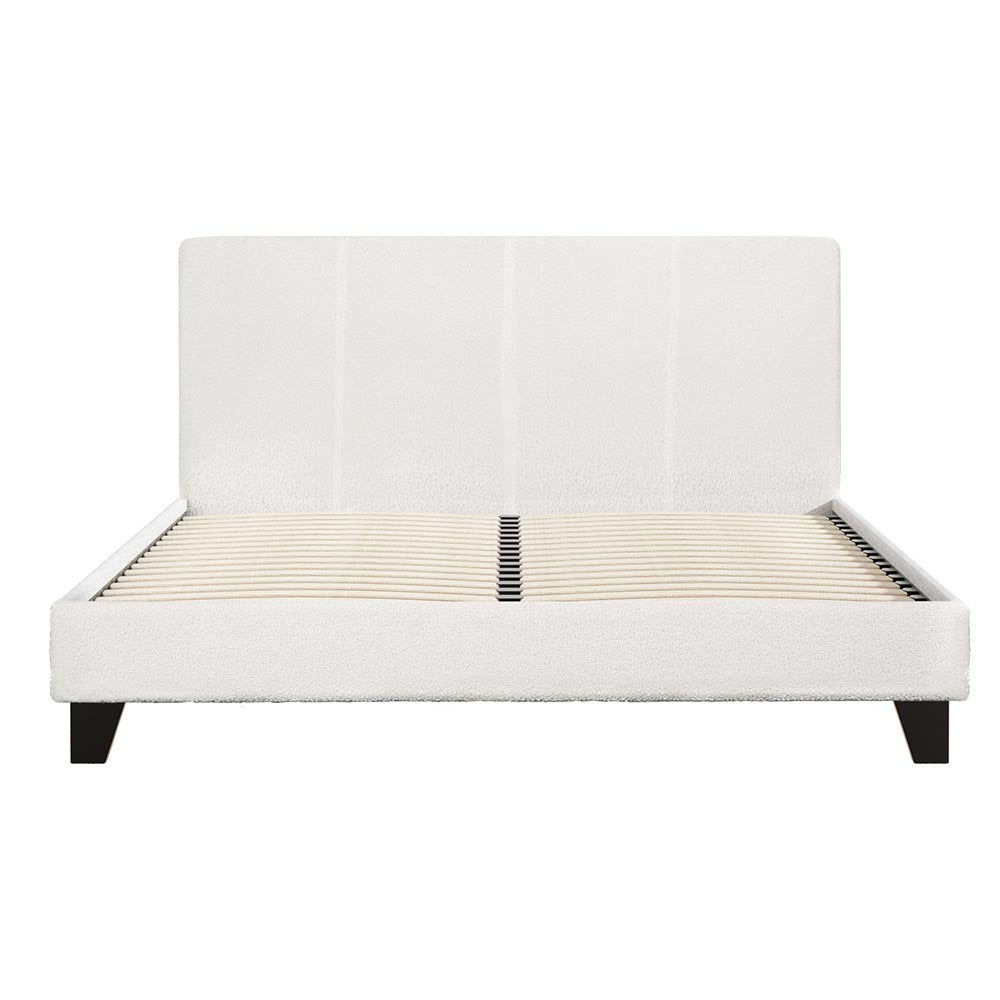 Coogee Double Bed Frame - Soft White Bouclé Upholstered Platform Bed with Wooden Legs | Modern Bedroom Furniture for Master & Guest Rooms