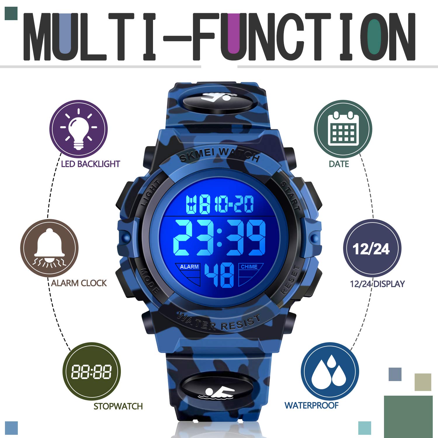 ATIMO Kids Digital Sports Watch - Waterproof LED Display, Alarm, Stopwatch - Perfect for Boys & Girls - Ideal for School, Sports, and Outdoor Activities