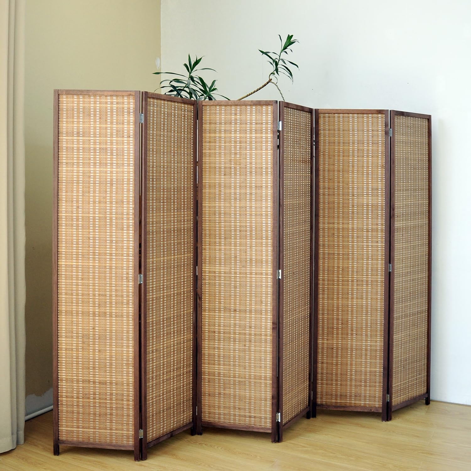 6 Panel Bamboo Room Divider Screen - 5.6 FT Tall Folding Privacy Partition for Home & Office - Freestanding Room Separator for Bedroom, Living Room, Dorm - Natural Brown Finish - Perfect for Creating Private Spaces, Home Decor & Room Organization