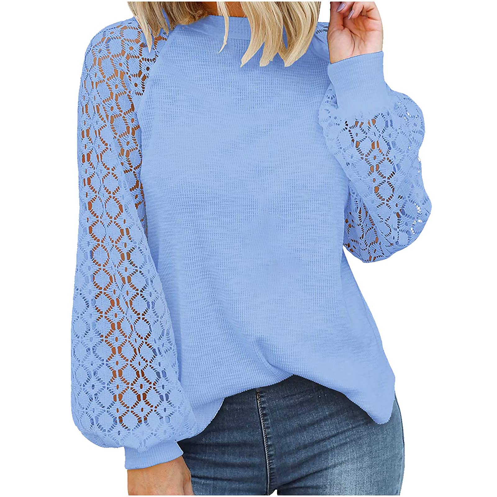 Women's Casual Long Sleeve Lace Blouse - Trendy Loose Tunic Top for Fall | Comfortable Pullover Shirt for Everyday Wear, Work & Date Nights