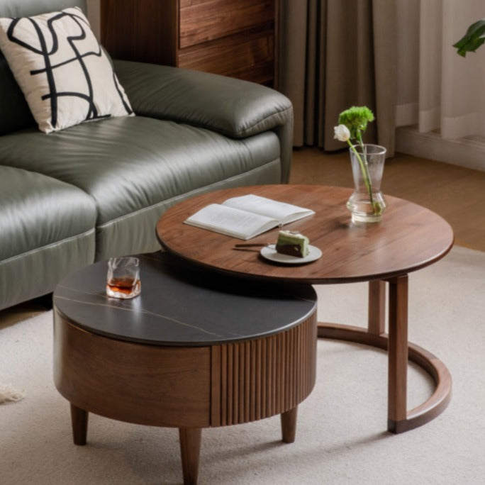 Premium Black Walnut & Ash Solid Wood Combination Rock Plate Coffee Table - Modern Living Room Furniture for Home Decor & Relaxation