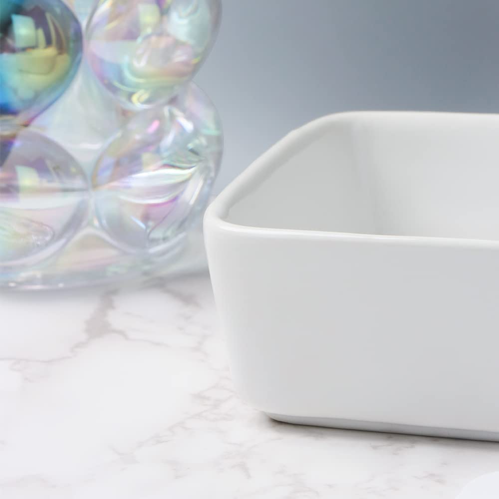 **Cute White Ceramic Paper Clip Holder - 3.5 Inch Square Desk Organizer for Binder Clips & Paperclips - Candy Color Office Supplies for Home & Office Use**