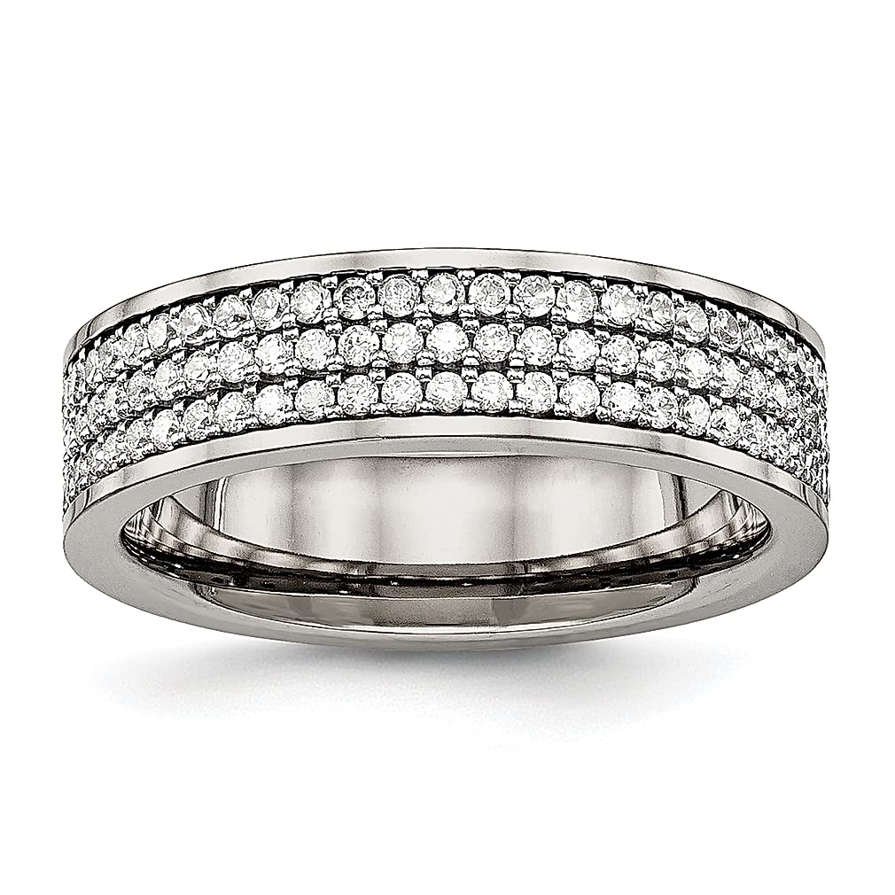 ICE CARATS 6mm Titanium Cubic Zirconia Wedding Band Ring for Women - Elegant CZ Fashion Jewelry Gift for Her - Perfect for Anniversaries, Engagements & Special Occasions