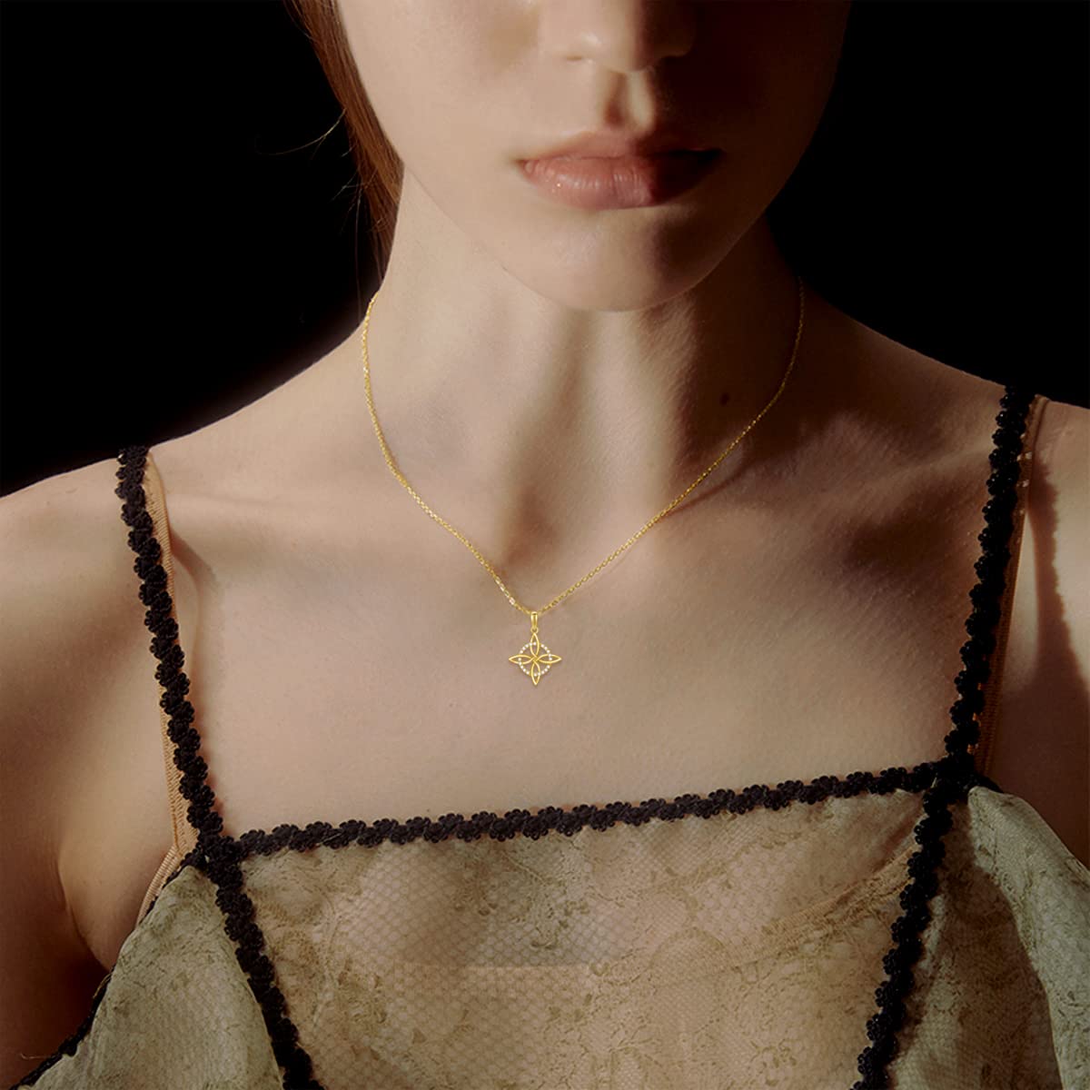 14K Solid Gold Celtic Cross Knot Necklace for Women - Yellow Gold Irish Knot Pendant with Moissanite | Anniversary, Birthday Gift for Mom, Wife | 16-18 Inch Chain | Perfect for Weddings, Church & Special Occasions