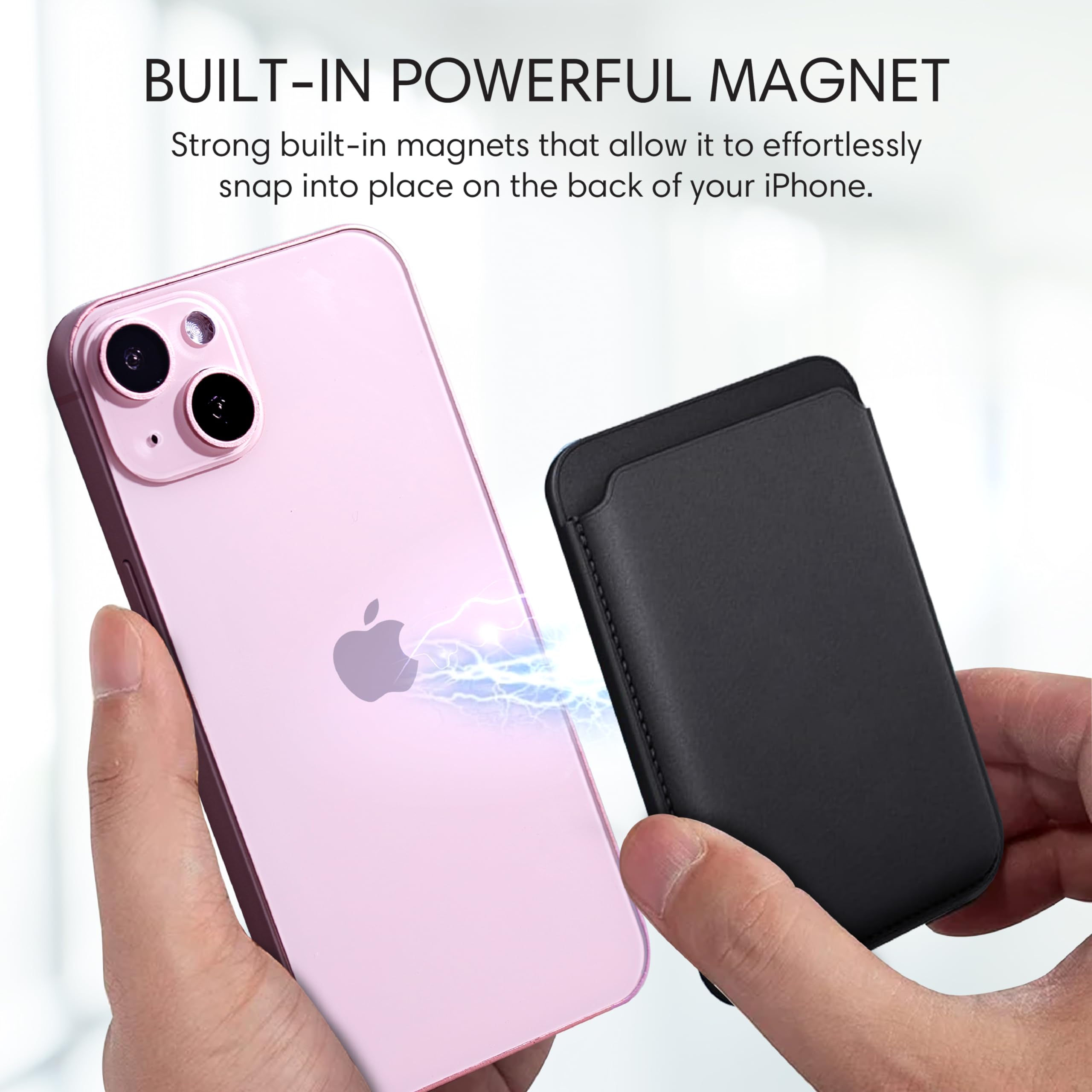 Premium Vegan Leather Magnetic Card Wallet - Slim 3-Card Holder with MagSafe for iPhone 16/15/14/13/12 Pro Max & Plus Series (Black) | Secure RFID Protection, Ideal for Travel, Work & Everyday Carry