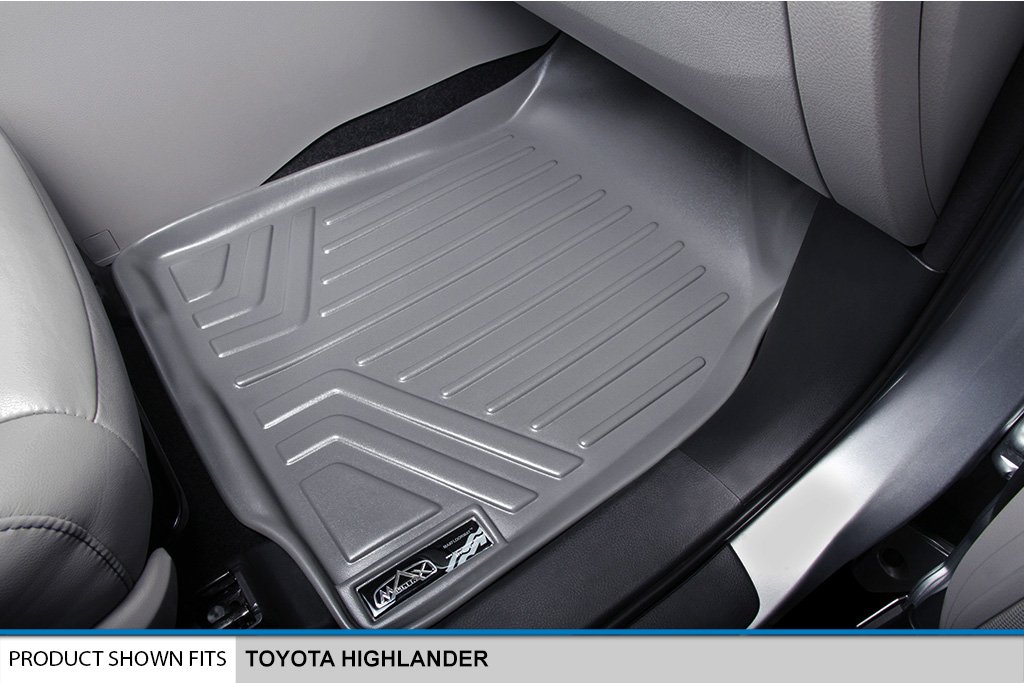 MAXLINER All-Weather Floor Mats for 2014-2018 Toyota Highlander - 3 Row Custom Fit Car Floor Liners (Grey) - Perfect for Family Road Trips, Off-Road Adventures & Everyday Commute