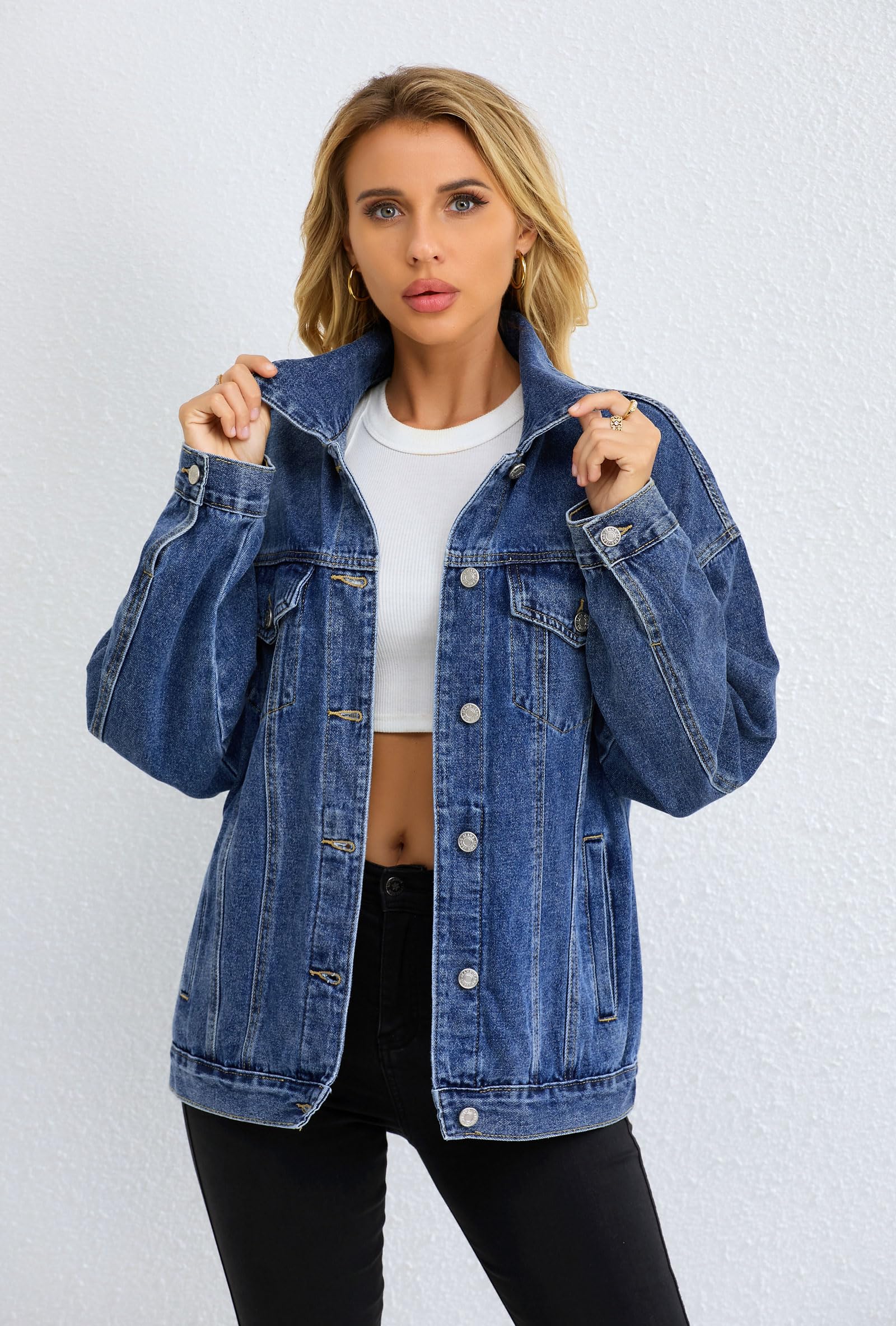Trendy Oversized Denim Jacket for Women - Loose Fit Long Boyfriend Style Jean Coat - Perfect for Casual Outfits, Layering & Streetwear Fashion