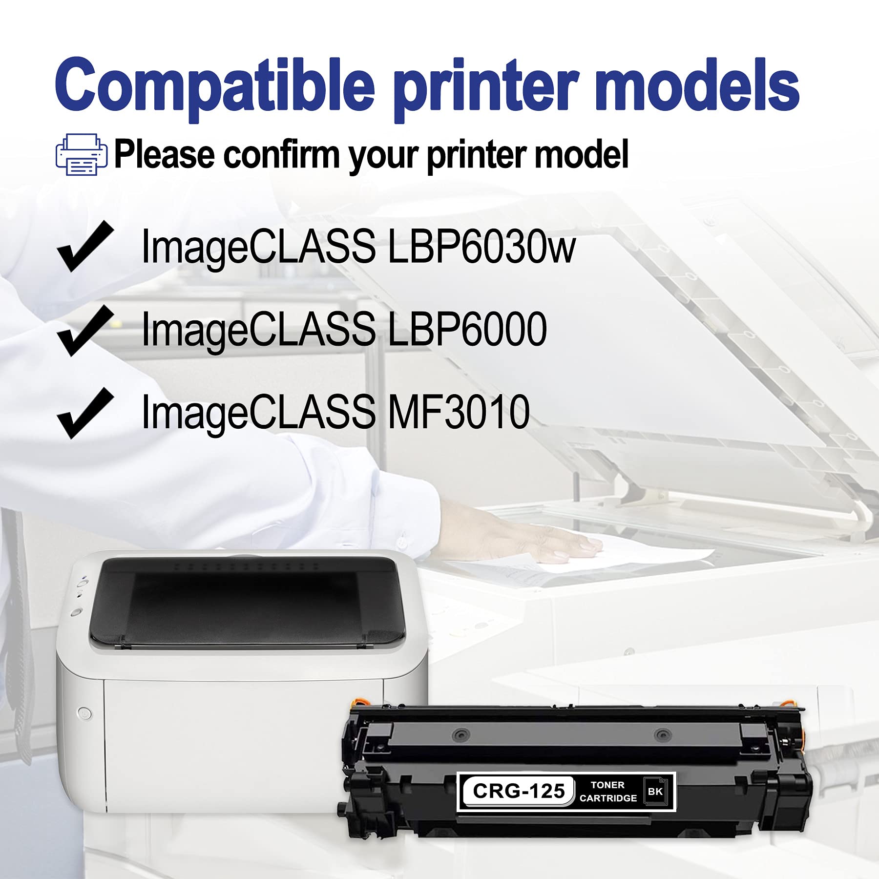 1 Pack Black High-Yield Compatible 125 Toner Cartridge Replacement for Canon ImageCLASS MF3010 LBP6030w LBP6000 Printers - Office & Home Printing Solution