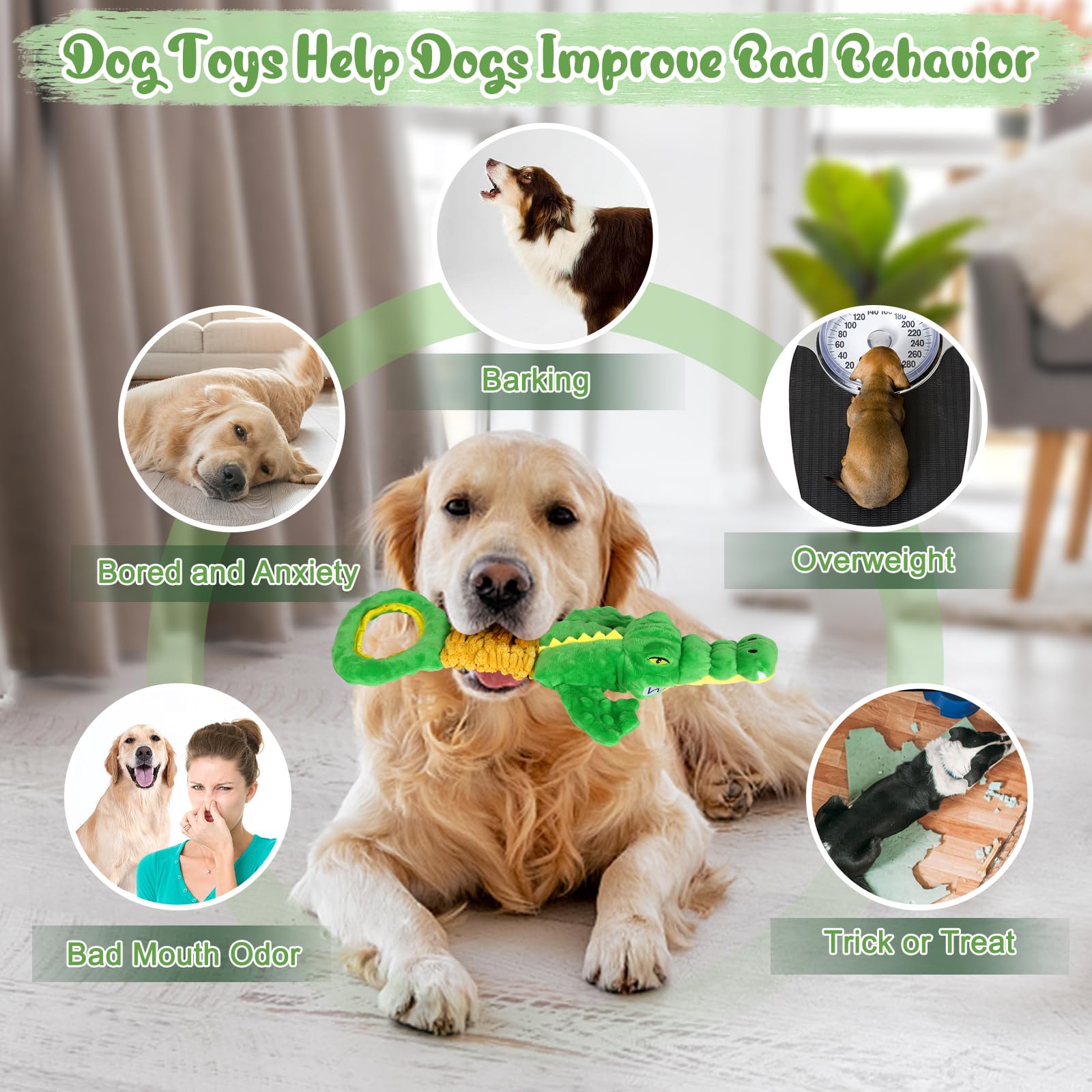 Durable Large Dog Toys - Plush Squeaky Chew Toy with Crinkle Paper & Tug Rope Handle | Interactive Puppy Toys for Small, Medium, Large Breed Dogs | Perfect for Indoor Play, Training & Bonding Time