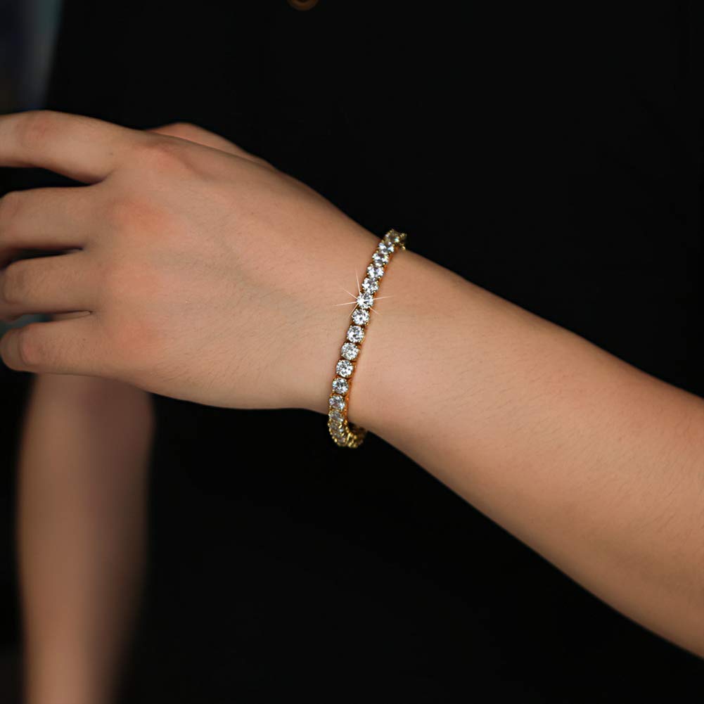 Gemsme 18K Yellow Gold Plated Cubic Zirconia Tennis Bracelet for Men & Women - 4.0mm Round CZ Stones, Adjustable 6-9 Inch - Perfect for Weddings, Anniversaries & Special Occasions