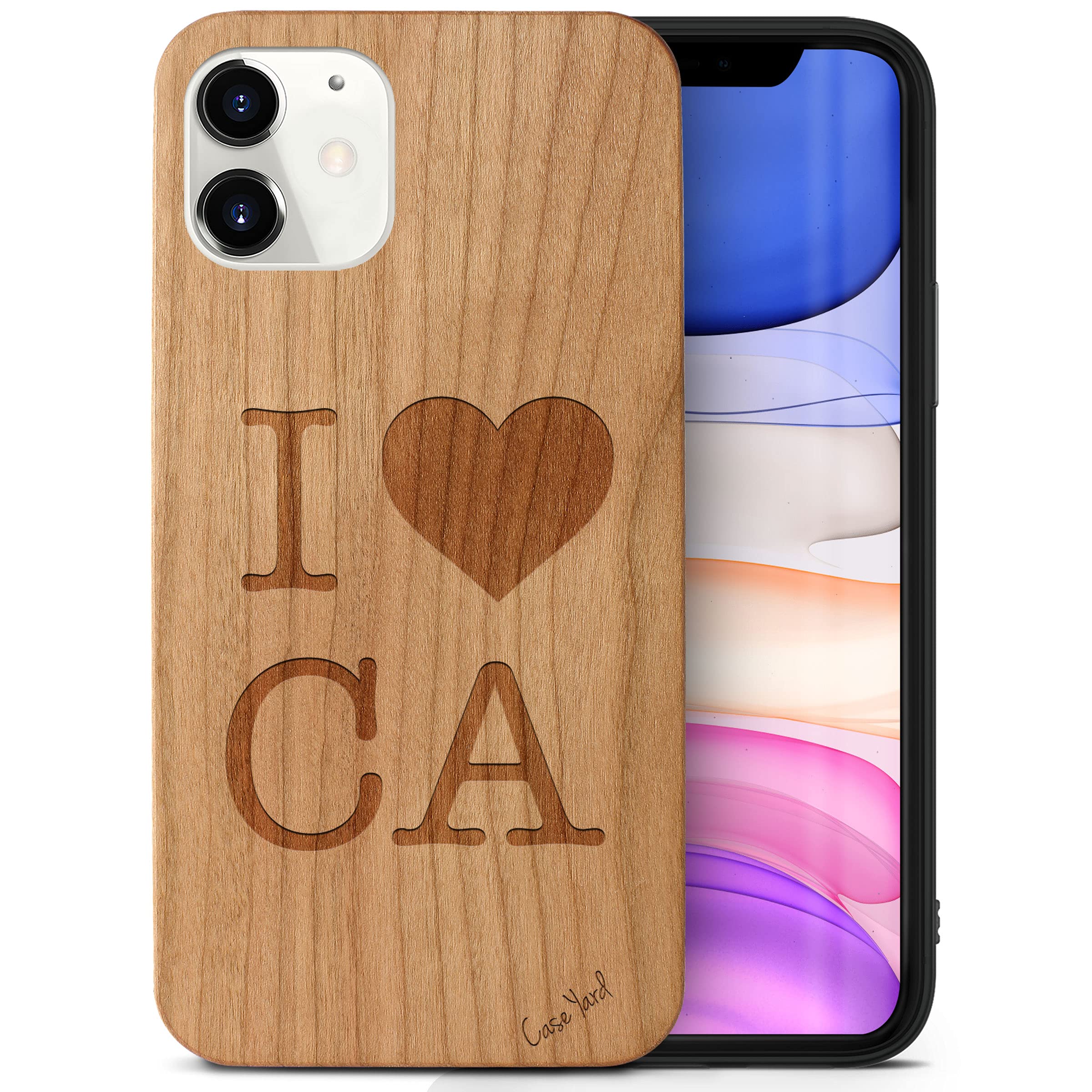 CaseYard Laser Engraved Love CA Design Cherry Wood Phone Case for iPhone 11 - Protective Shockproof Slim Fit Cover for Men & Women | Perfect Gift for Anniversary, Valentine's Day & Everyday Use