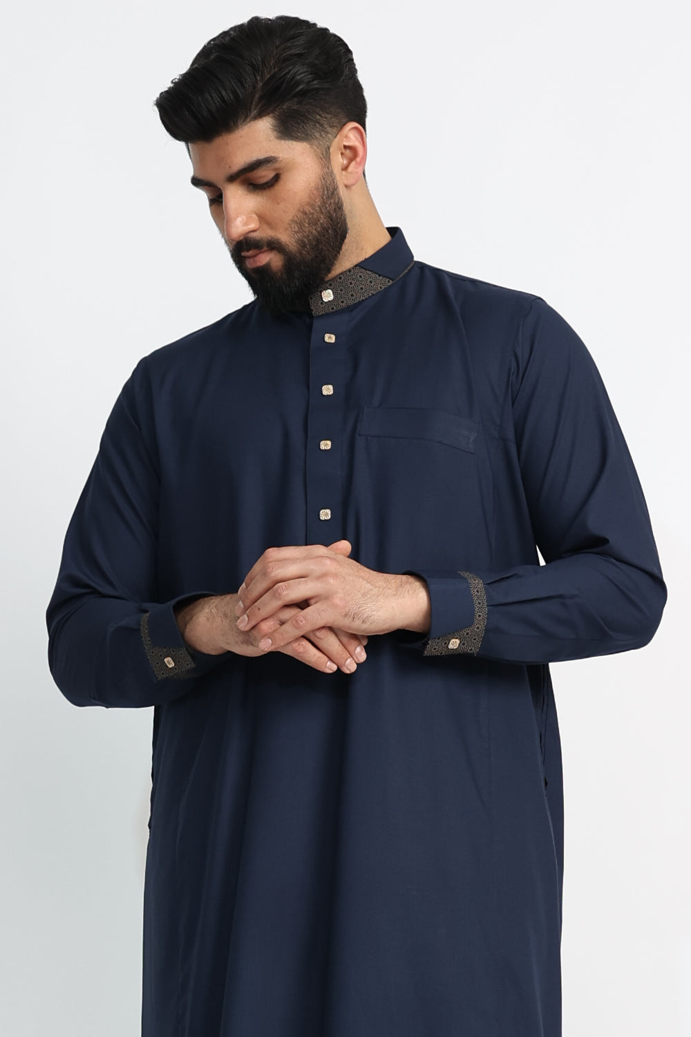 Premium J112 Gunmetal Blue Thobe for Men - Traditional Islamic Robe for Eid, Ramadan & Special Occasions - Comfortable & Stylish Prayer Dress