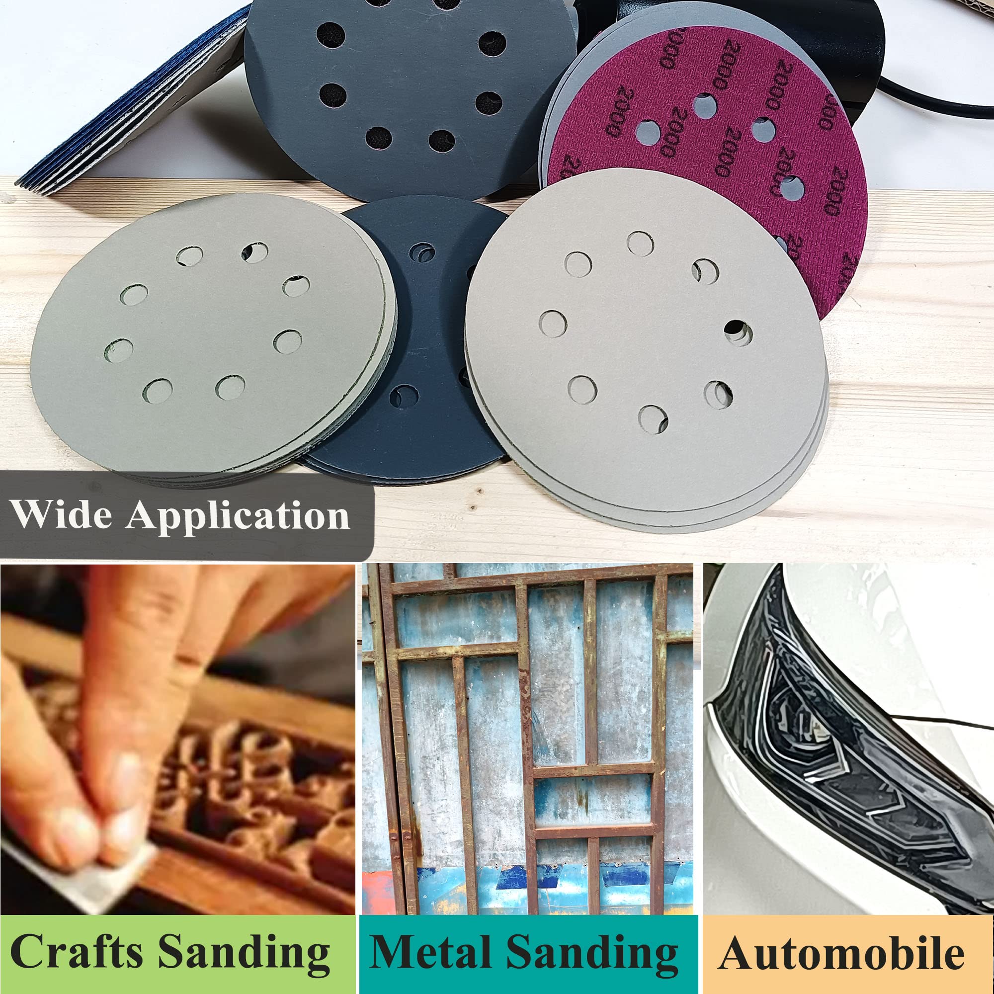 30 PCS 5 Inch 8 Hole Sanding Discs #1200-#7000 Grit (1200/2000/3000/4000/5000/7000) for Random Orbital Sander - Wet/Dry Polishing, Woodworking, Metal Finishing & Automotive Detailing