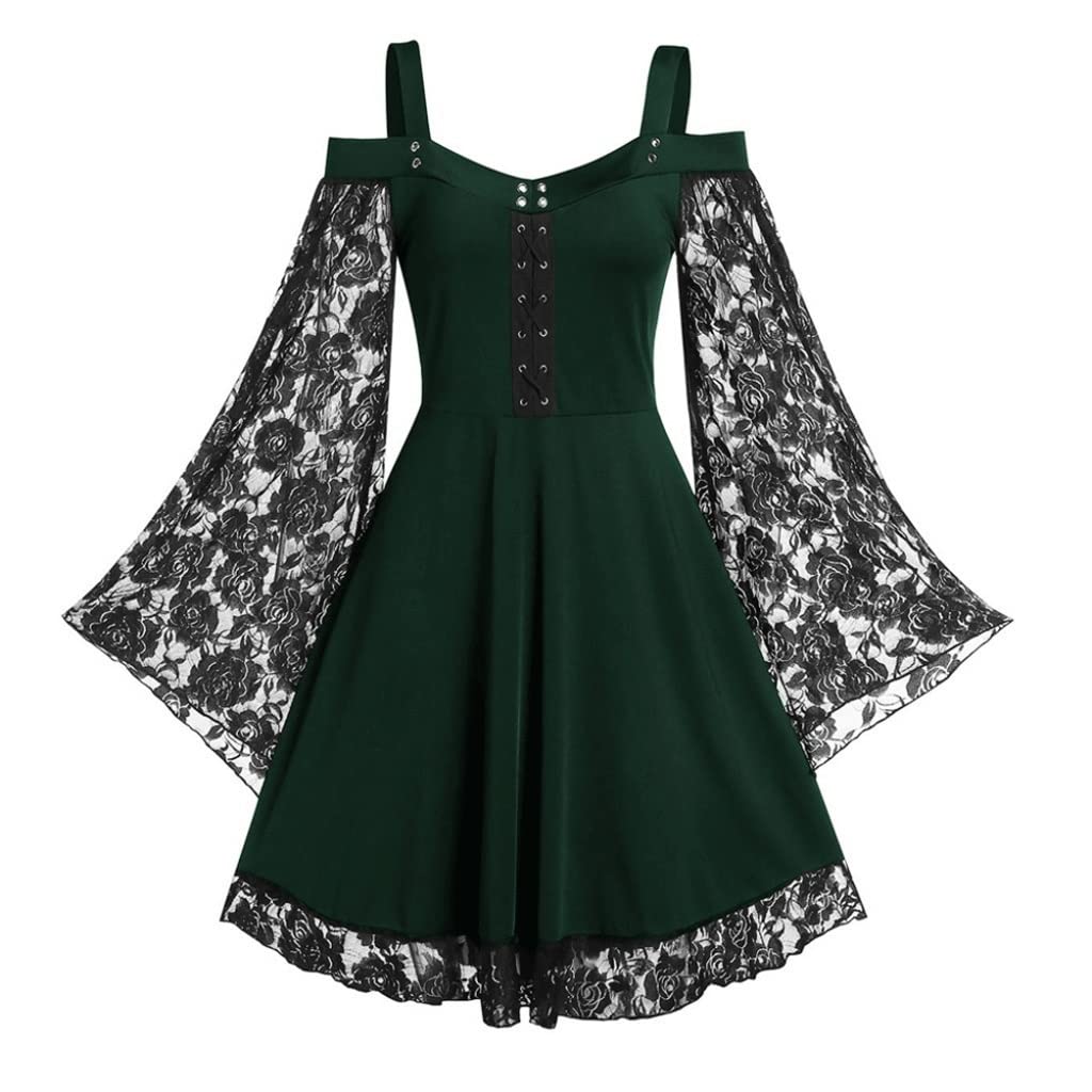 Gothic Cold Shoulder Bandage Dress for Women - Long Flared Sleeves & Waist Tight Party Dress | Summer Gothic Fashion | Perfect for Halloween, Cosplay, Nightclub & Evening Events