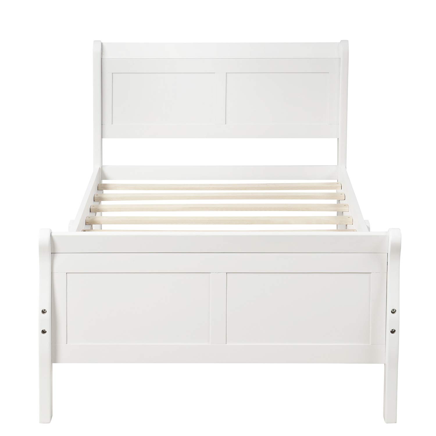 Harper & Bright Designs White Wooden Twin Platform Bed Frame with Headboard & Footboard - Solid Wood Sleigh Bed with Wood Slat Support - Perfect for Kids Room, Guest Bedroom & Small Spaces
