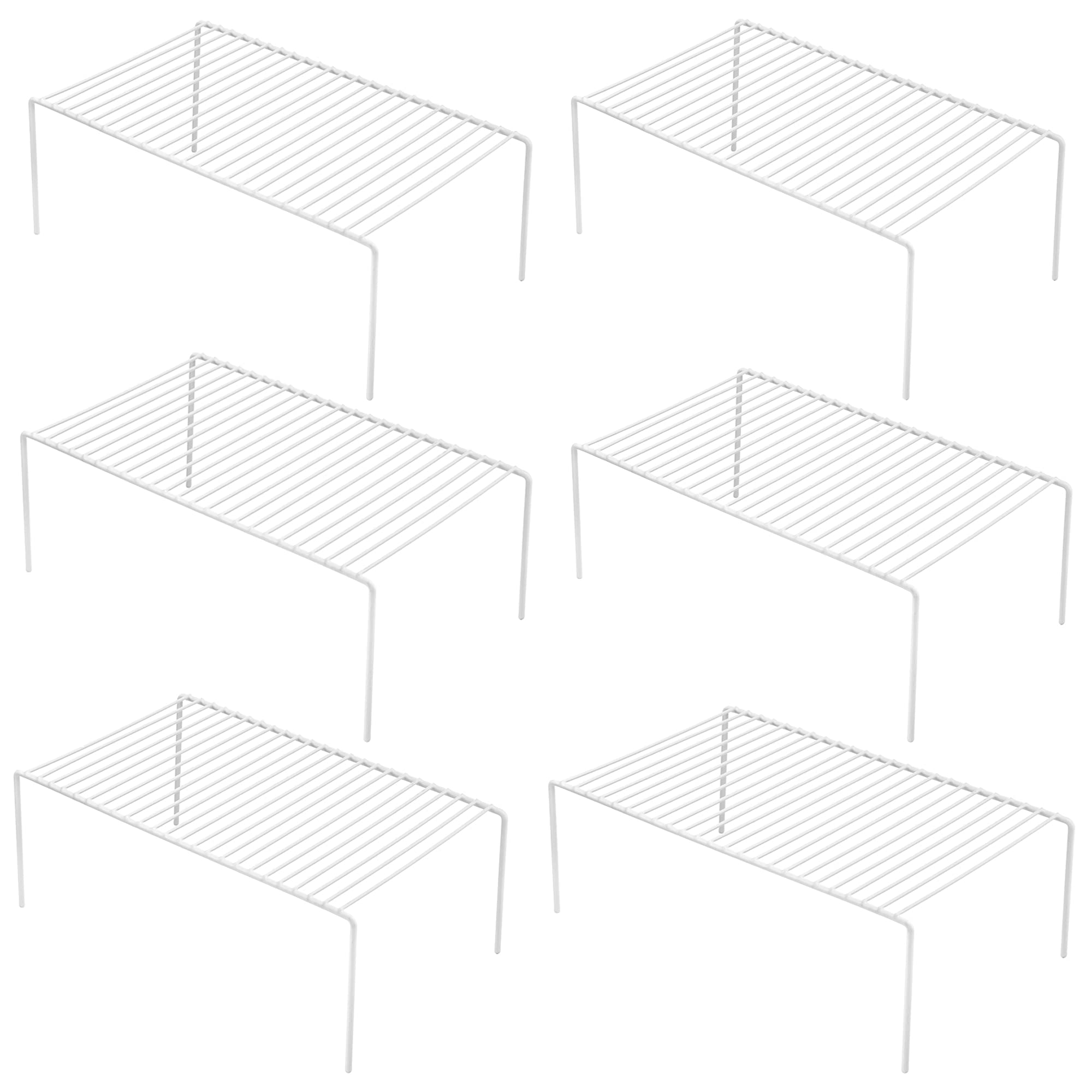 iPEGTOP Set of 6 Large 15.7 x 9.4 Inch Kitchen Cabinet Organizer Shelves - Rustproof Steel Wire Freezer Storage Rack for Dish Plates, Pantry & Cupboard Organization (White) | Space Saving Solution for Small Kitchens & Closet Storage