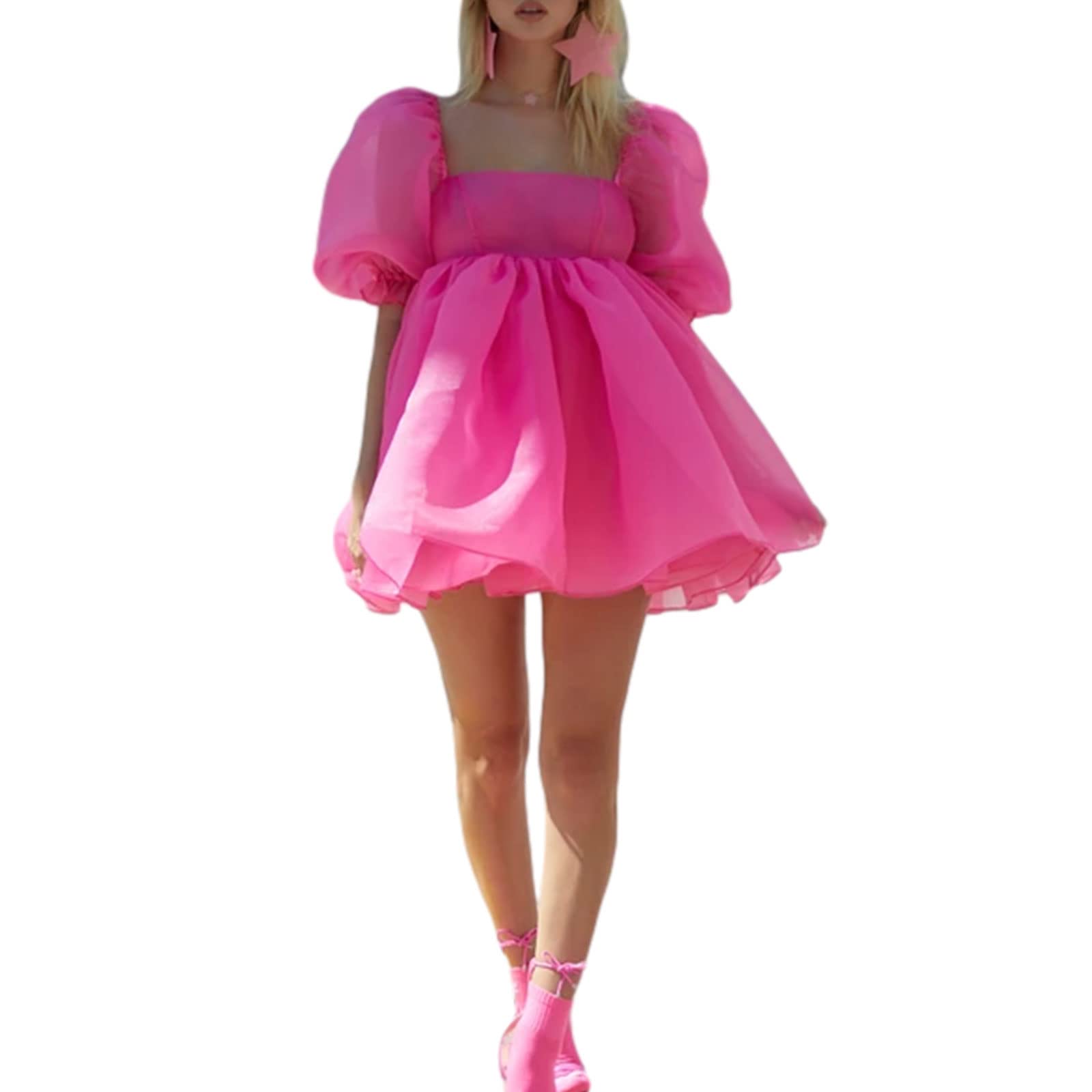 Elegant Women's Off Shoulder Puff Sleeve Tulle Princess Dress - Mesh Party Mini Dress for Prom, Wedding Guest & Special Occasions
